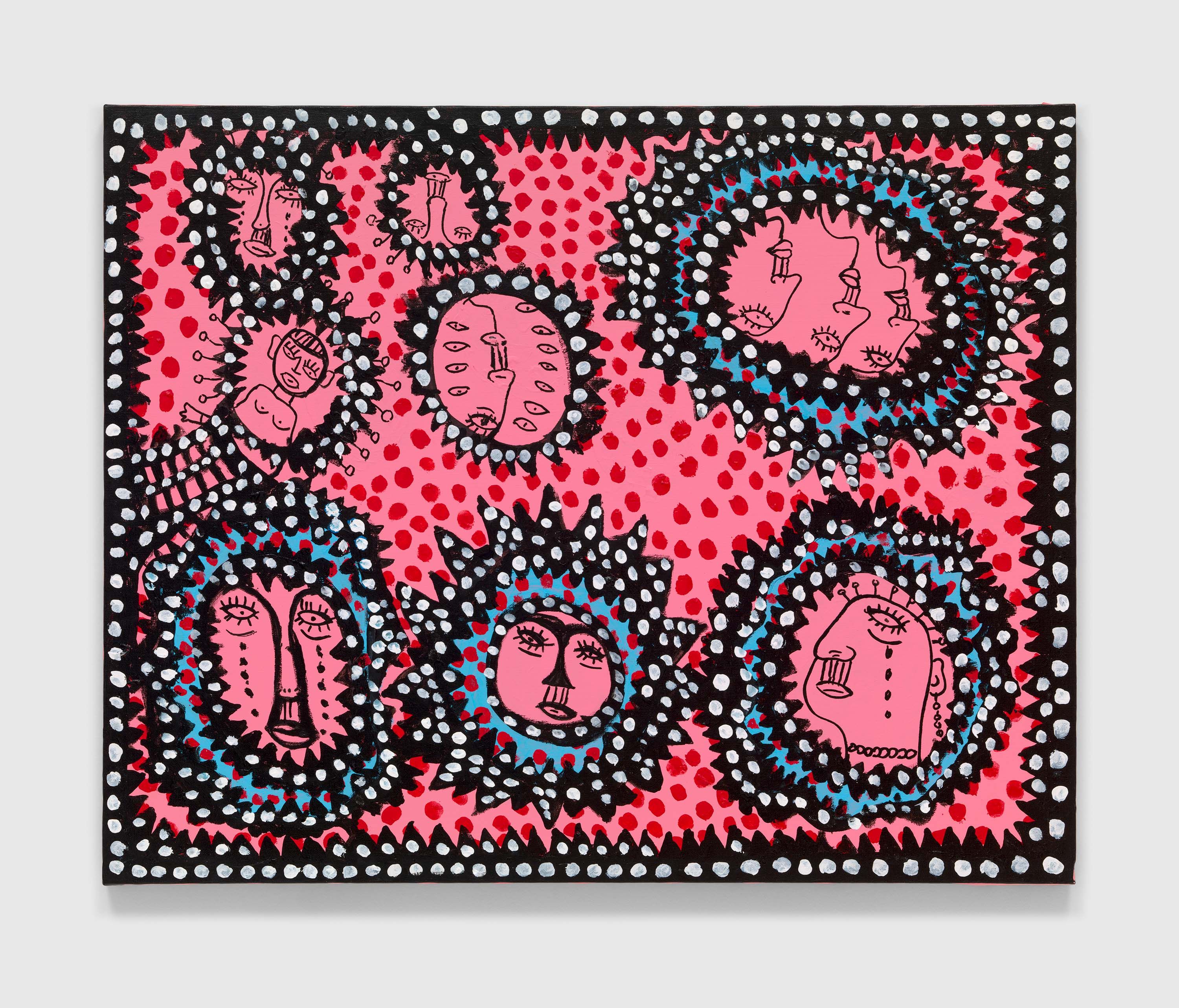 A painting by Yayoi Kusama, titled EVERY DAY I PRAY FOR LOVE, dated 2022.