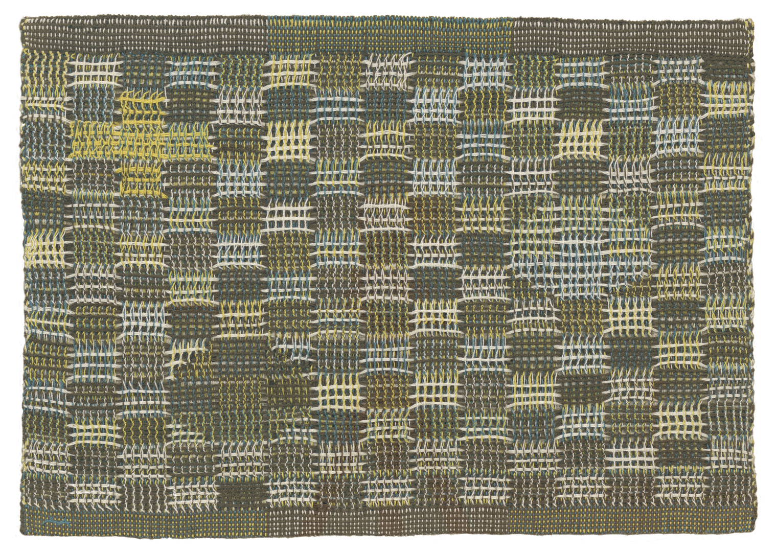 A wool weaving by Anni Albers, titled In Orbit, dated 1957.