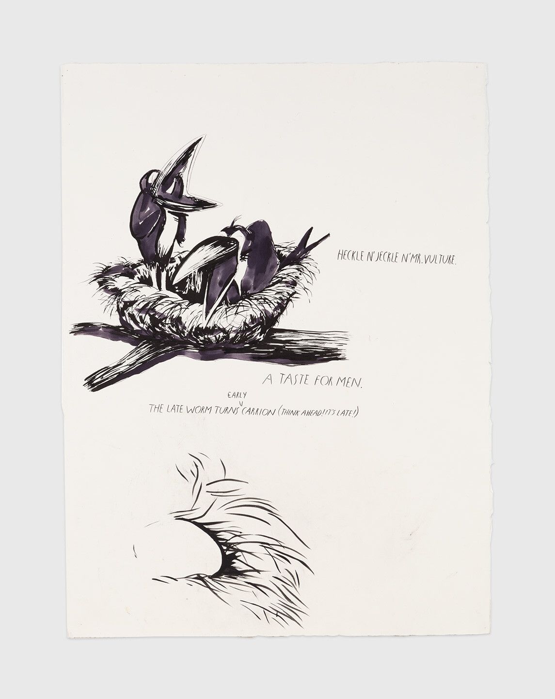 An ink drawing by Raymond Pettibon titled No Title (Heckle-n-Jeckle...), dated 1992
