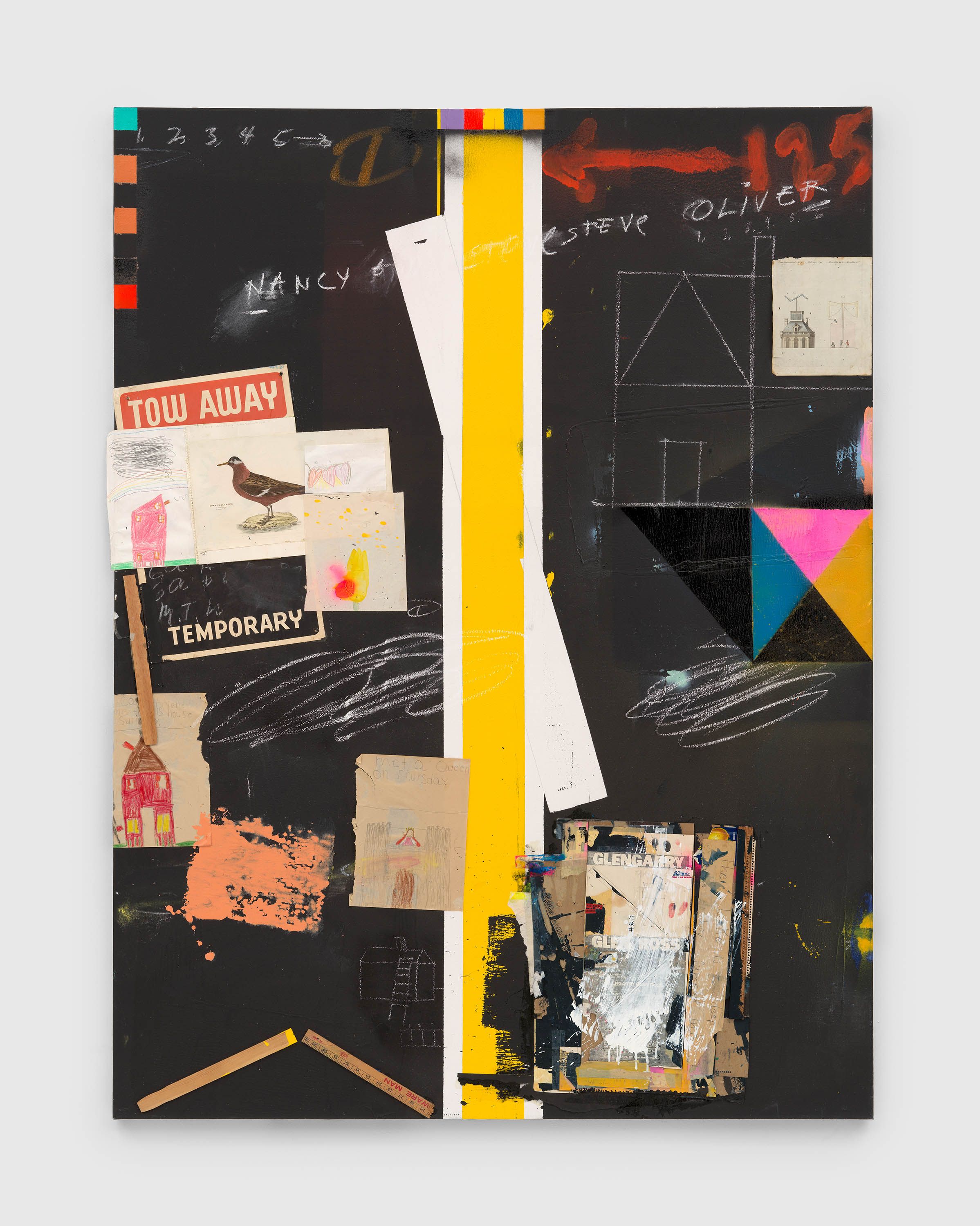 A painting by Raymond Saunders, titled Places Near and Far, dated 1986.