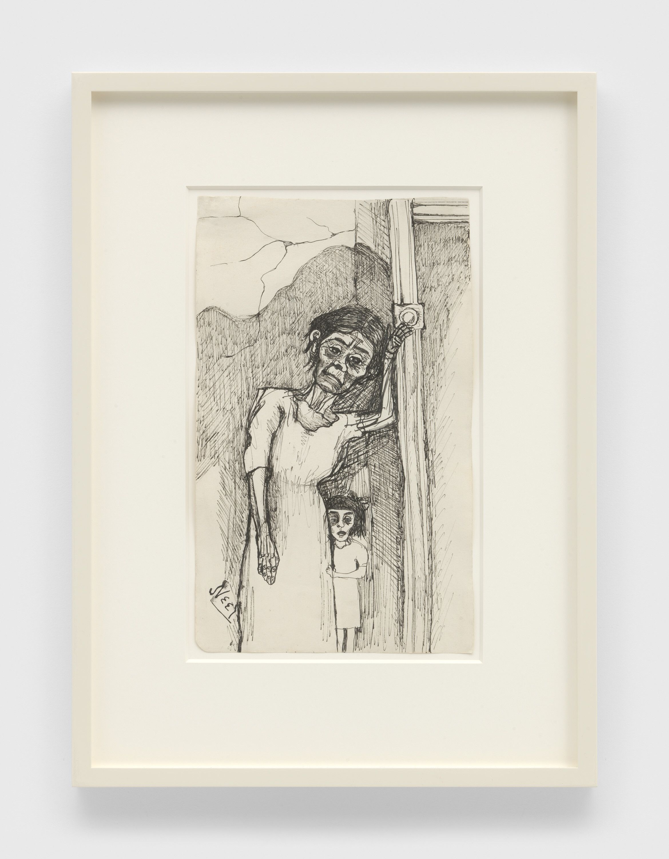 An ink drawing by Alice Neel, titled Spanish Mother and Child, dated 1942.