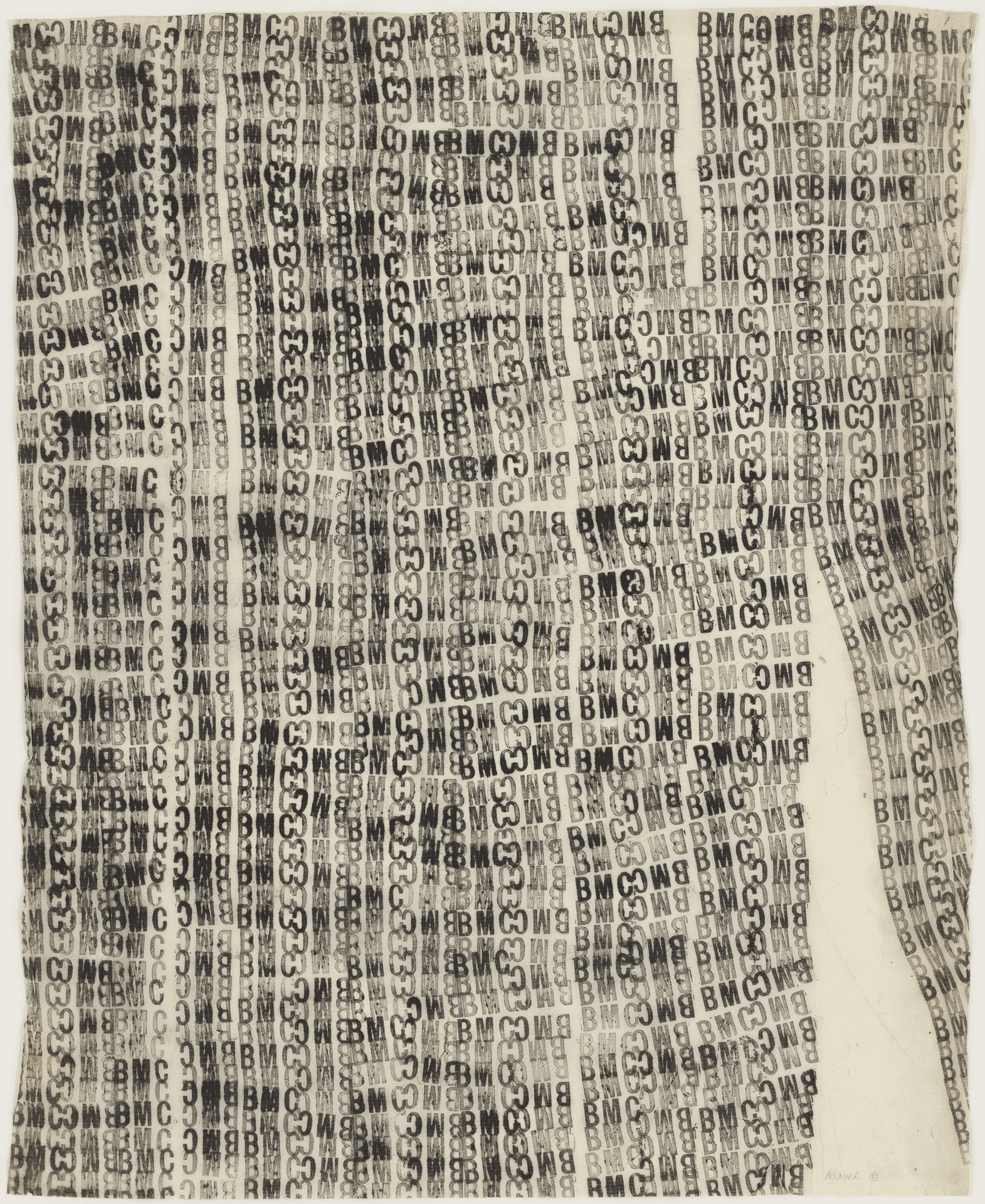 A work on paper by Ruth Asawa, titled Untitled (BMC.76, BMC laundry stamp), dated 1948 to 1949.