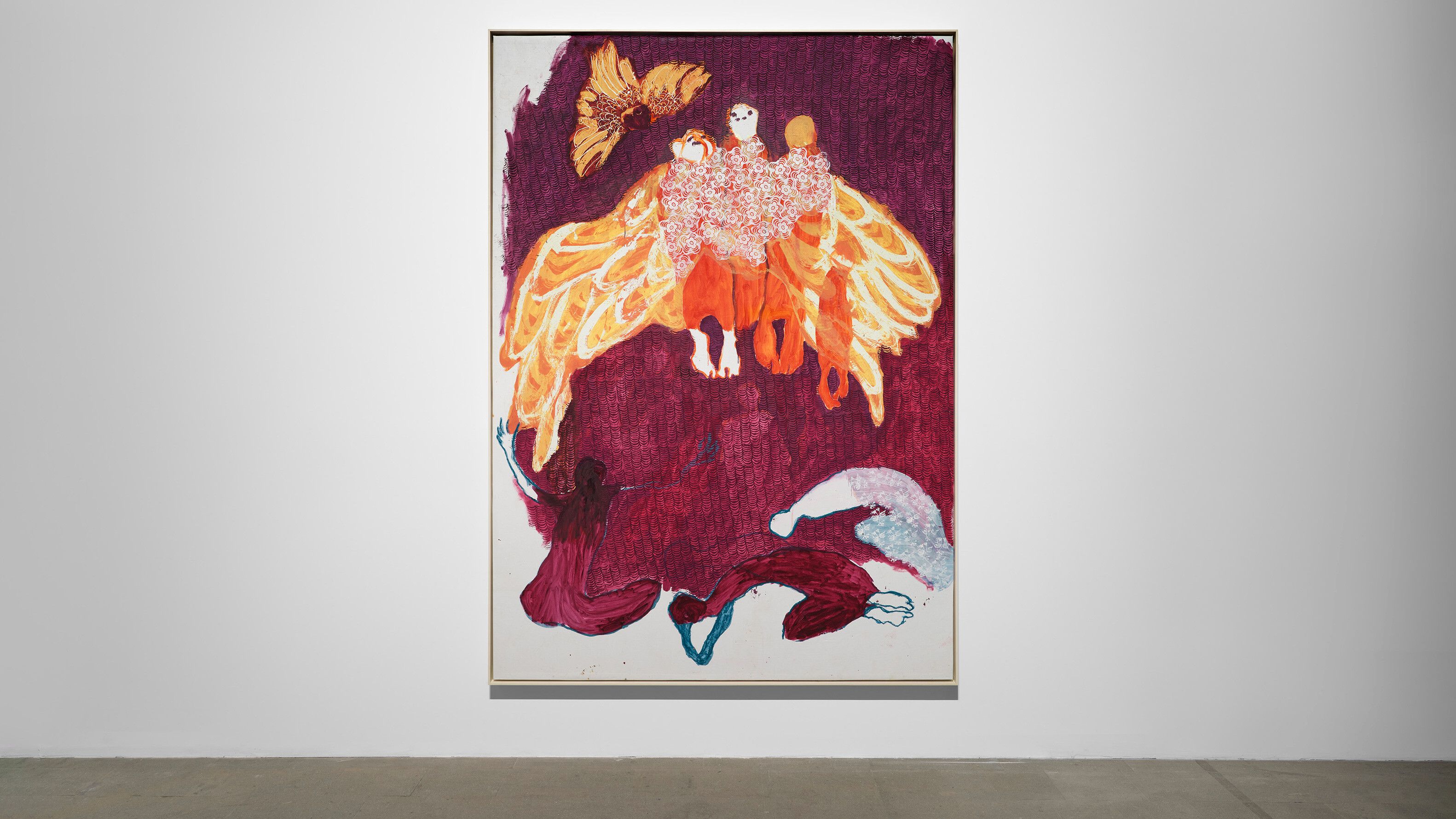 Installation view of Portia Zvavahera's painting at the 59th International Art Exhibition of La Biennale di Venezia titled The Milk of Dreams, curated by Cecilia Alemani in 2022