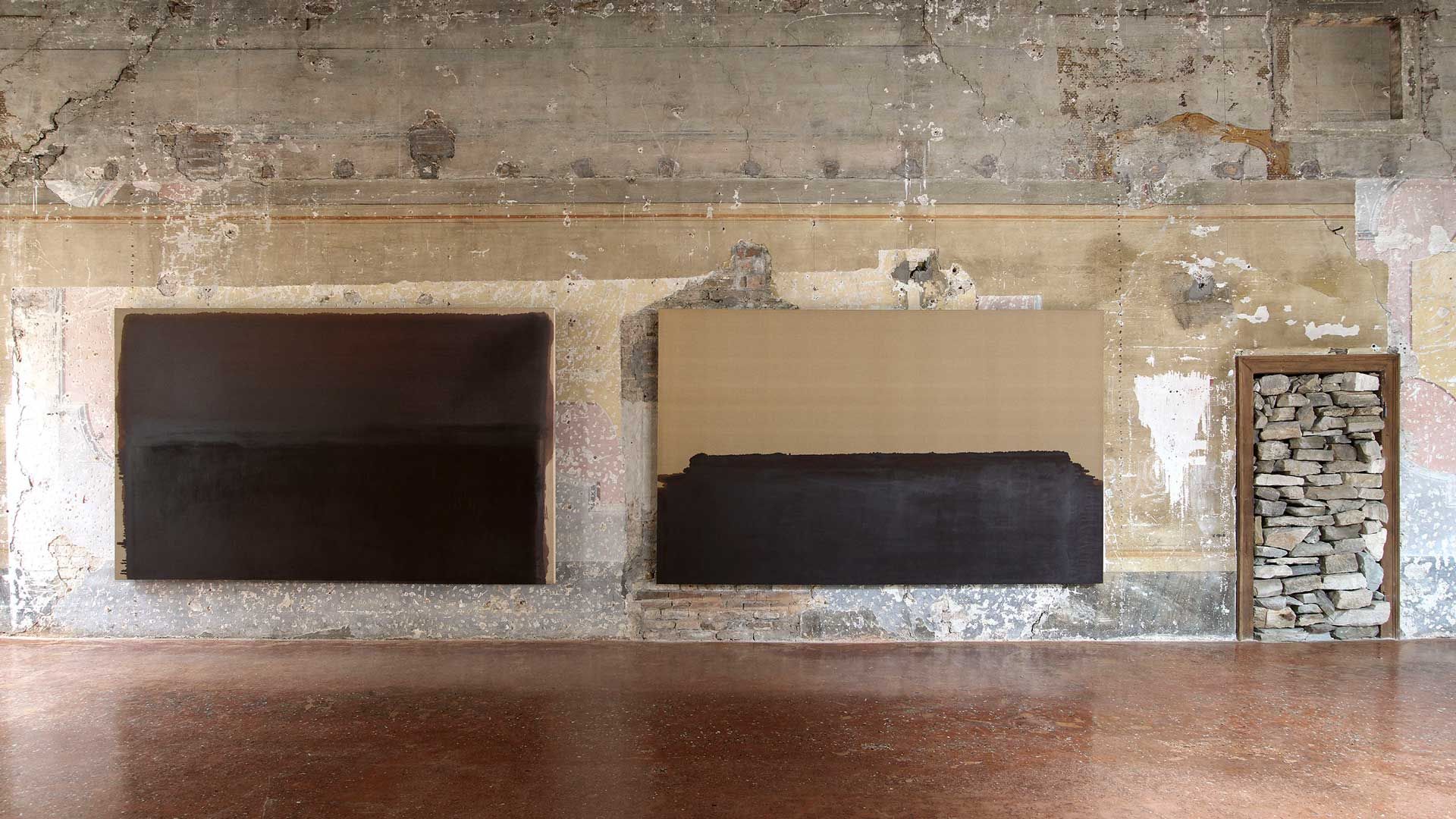 Installation view of the exhibition, Yun Hyong-keun: A retrospective, at Palazzo Fortuny, Venice, dated 2019