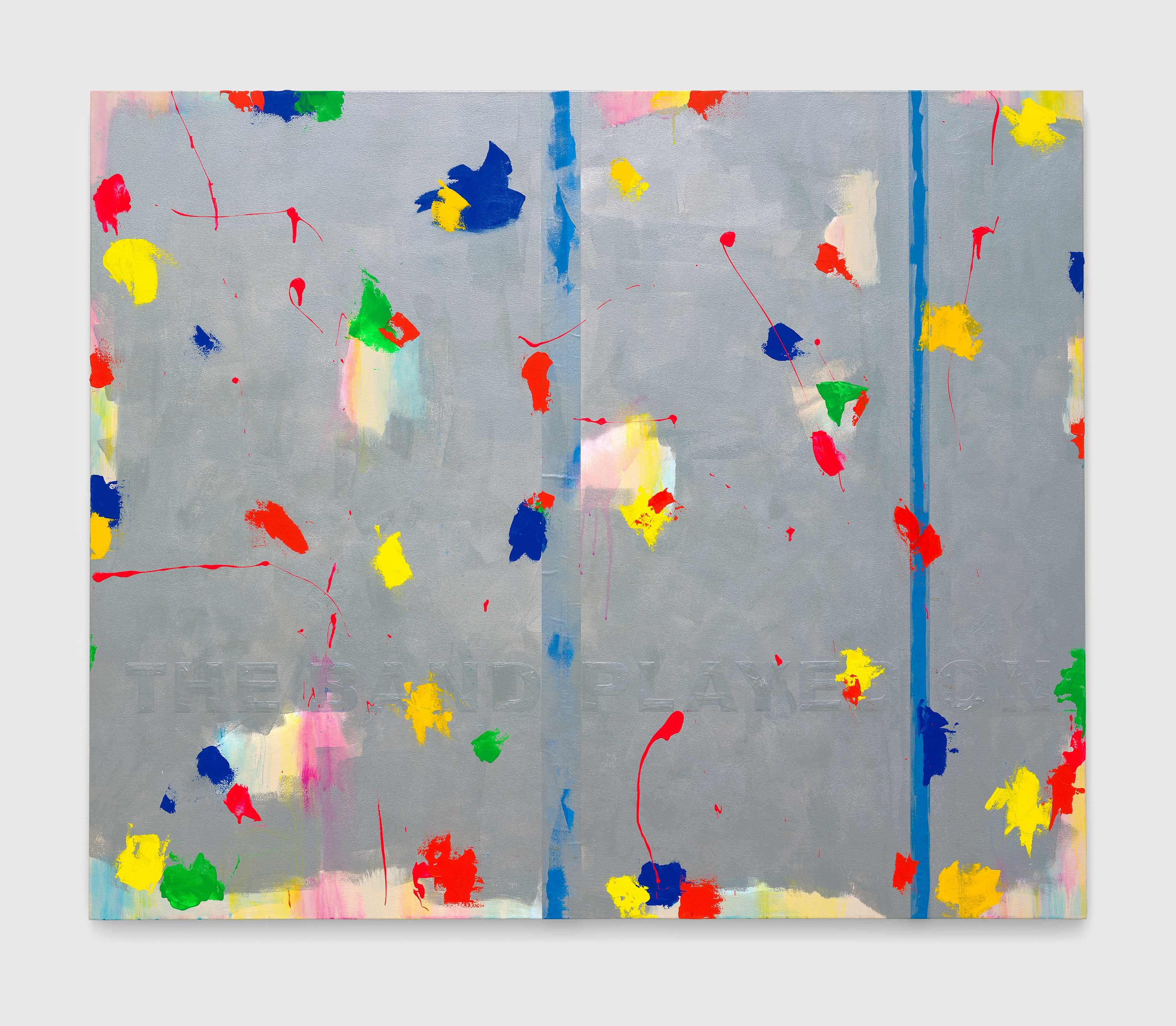 A mixed media artwork by Deborah Kass, titled The Band Played On #2, dated 2014.