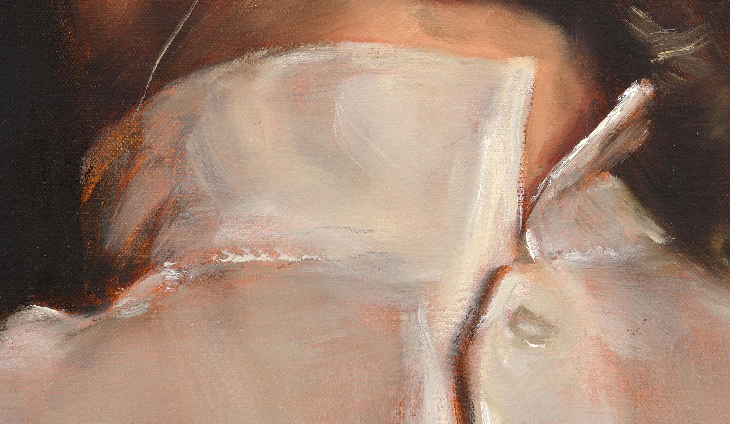 A detail of a painting by Michaël Borremans, titled "The Ear (II)," dated 2011