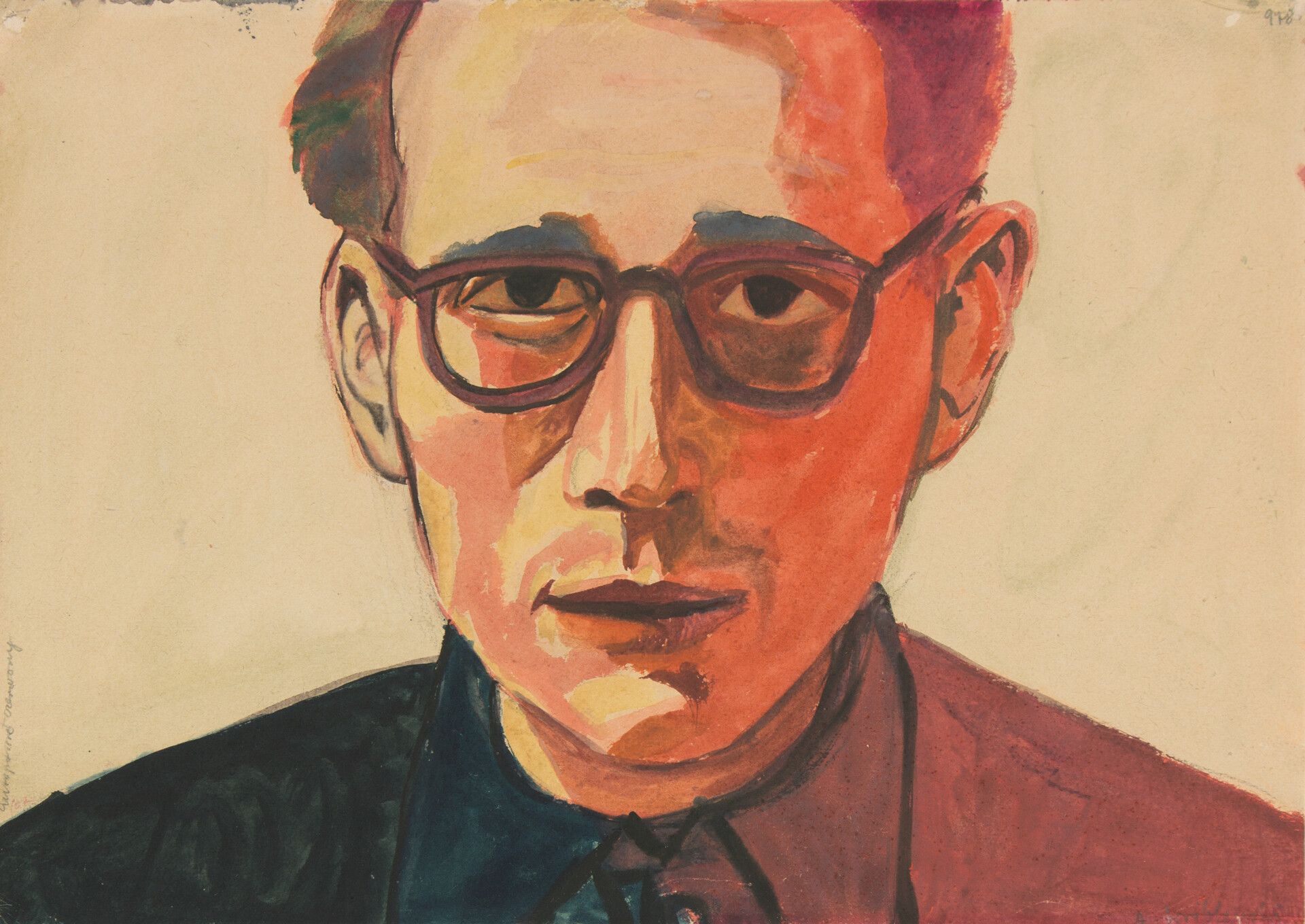A work on paper by Andrzej Wr√≥blewski, titled (Self-Portrait in Red), not dated.