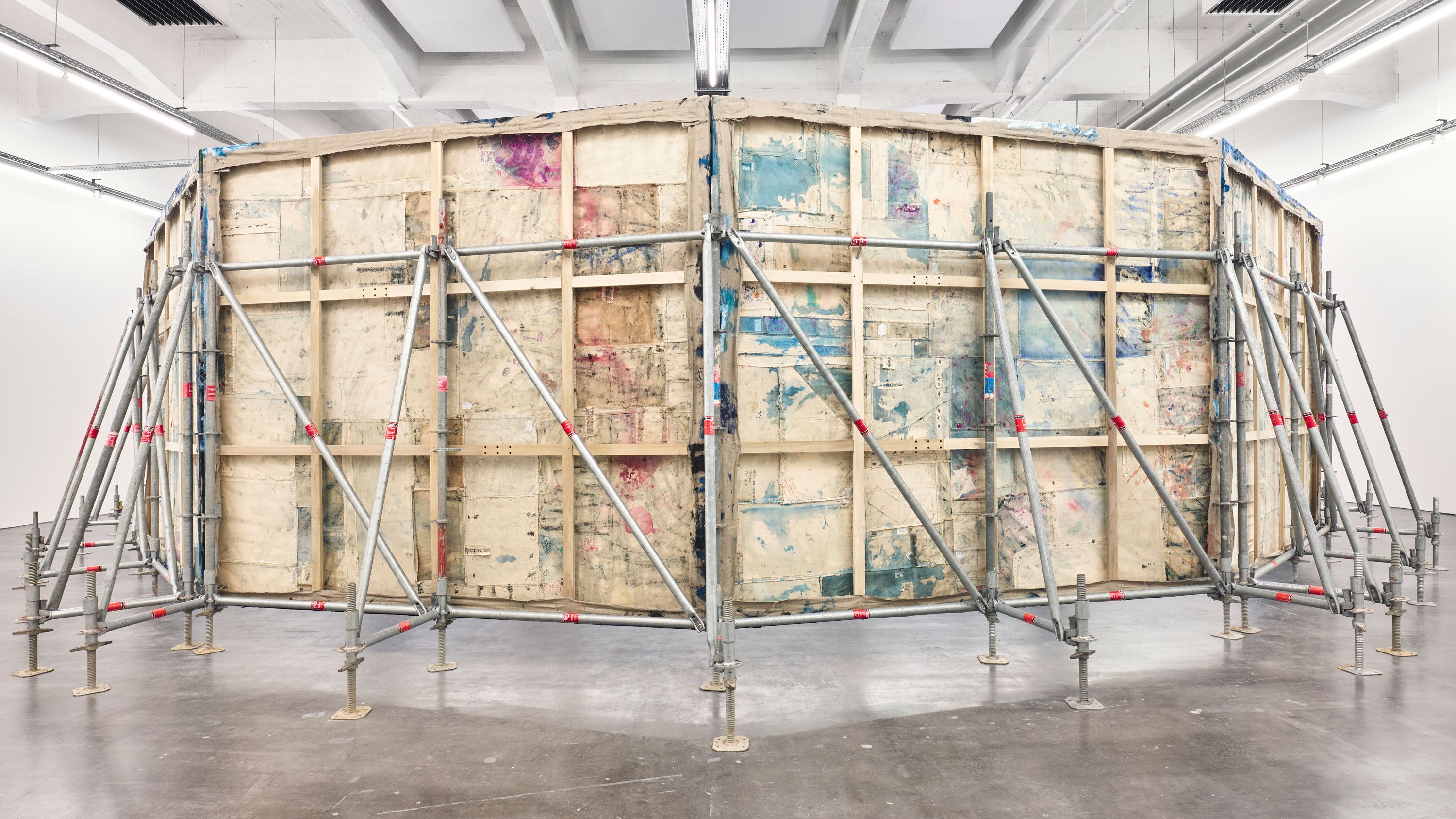 Installation view, Oscar Murillo: Masses, WIELS Contemporary Art Centre, Brussels.