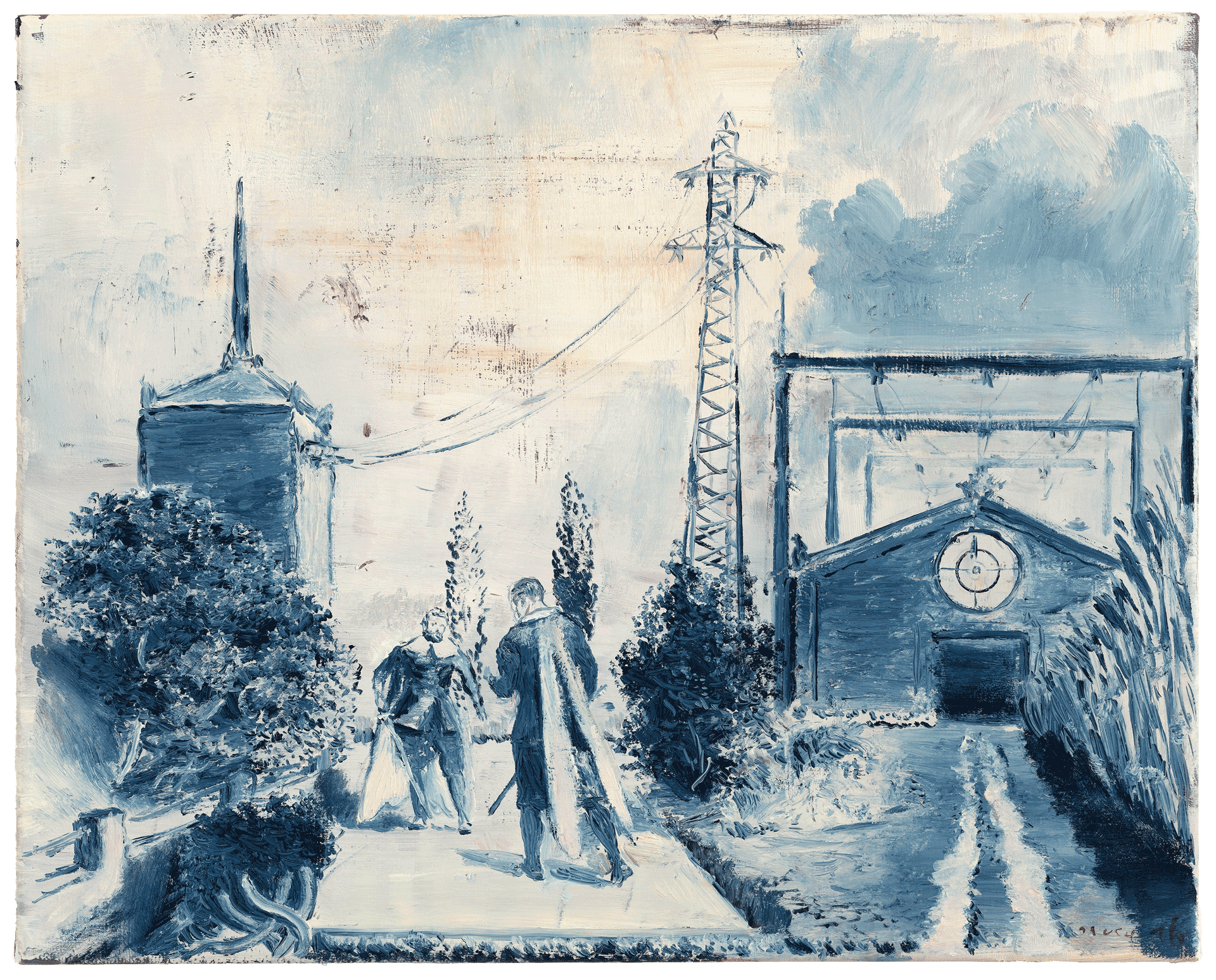 A painting by Neo Rauch, titled Das Duell, dated 2016.