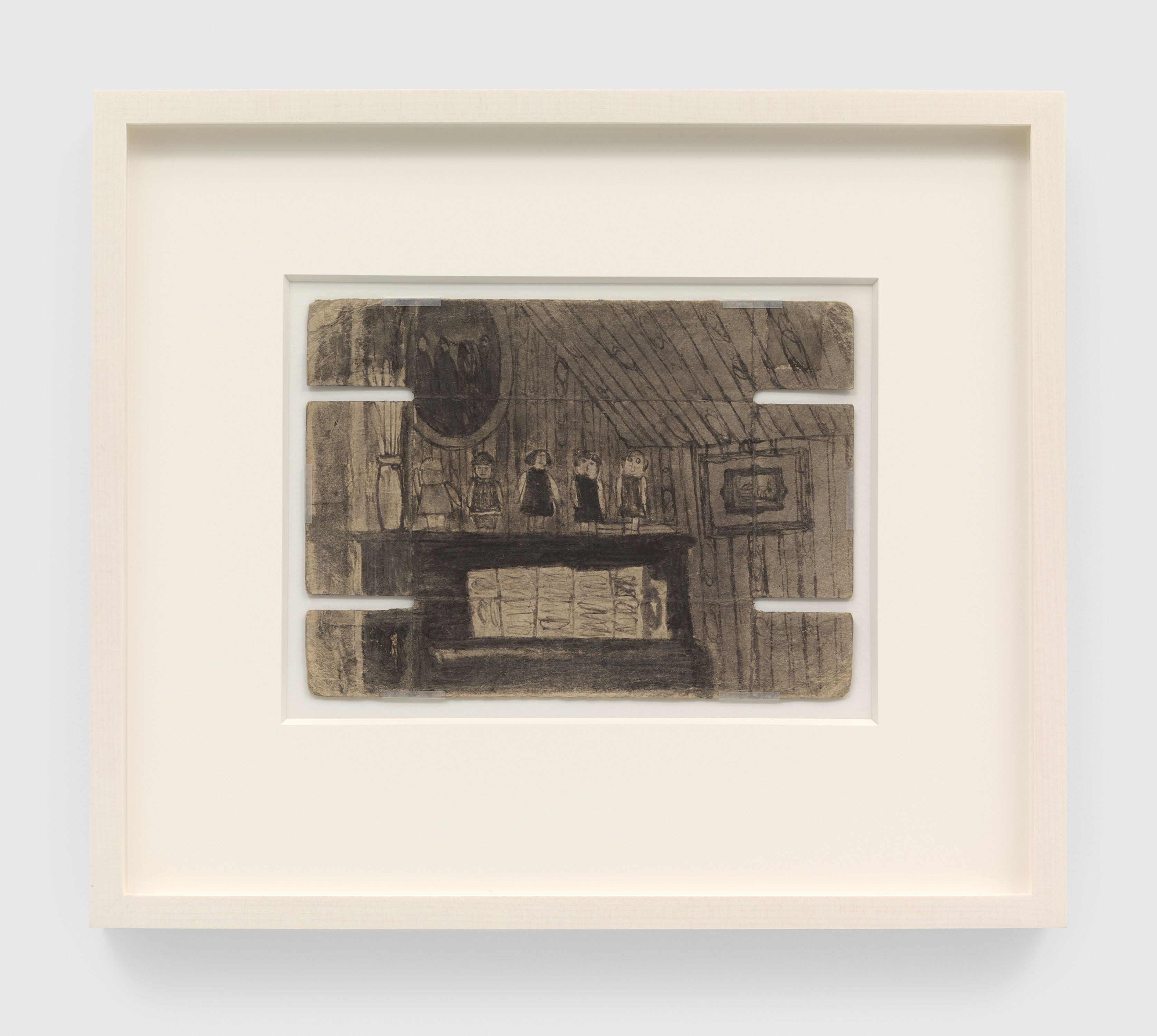 A mixed media artwork by James Castle, titled Untitled (interior with piano), n.d