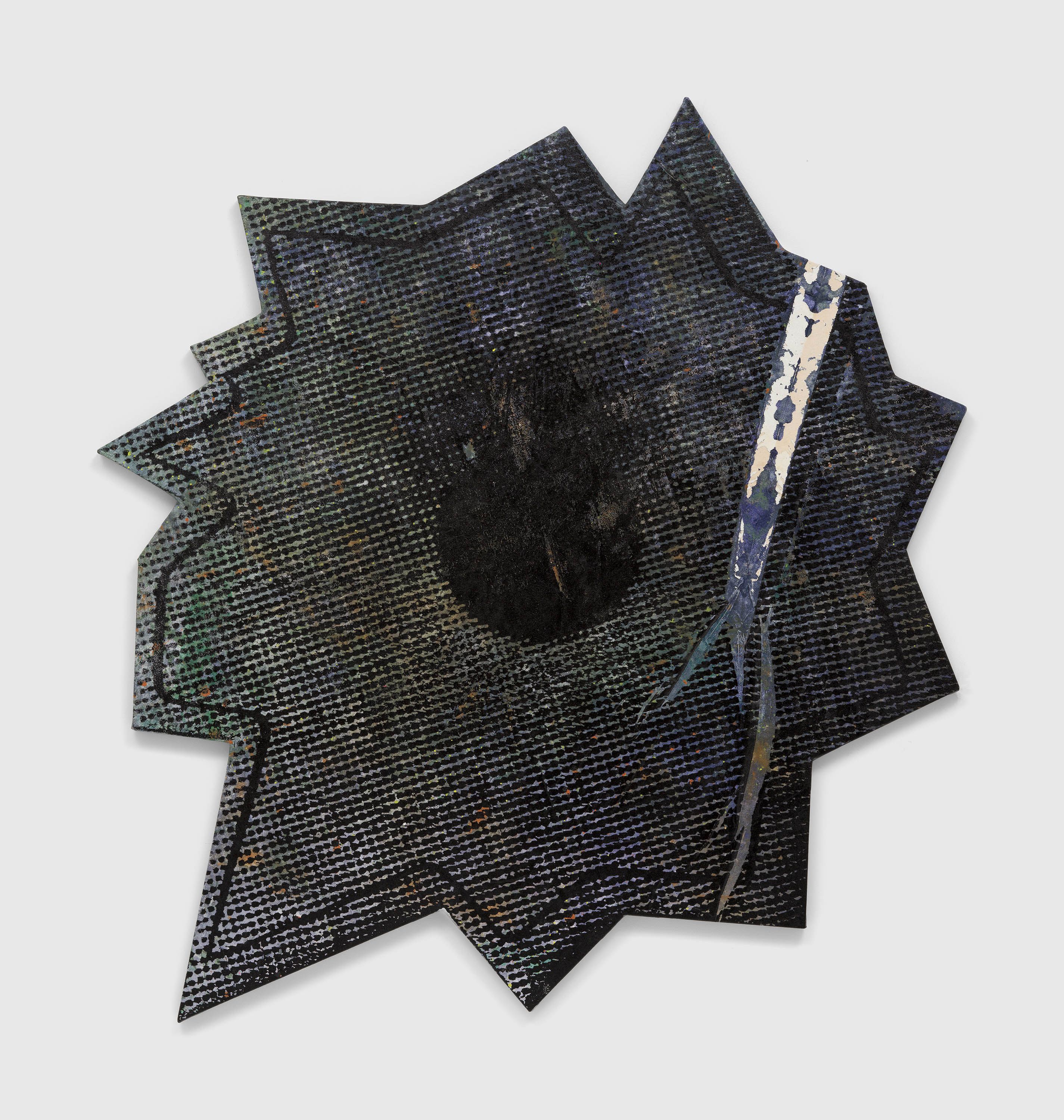 A mixed media artwork by Nate Lowman, titled TBT - dropcloth escalade, dated 2013.