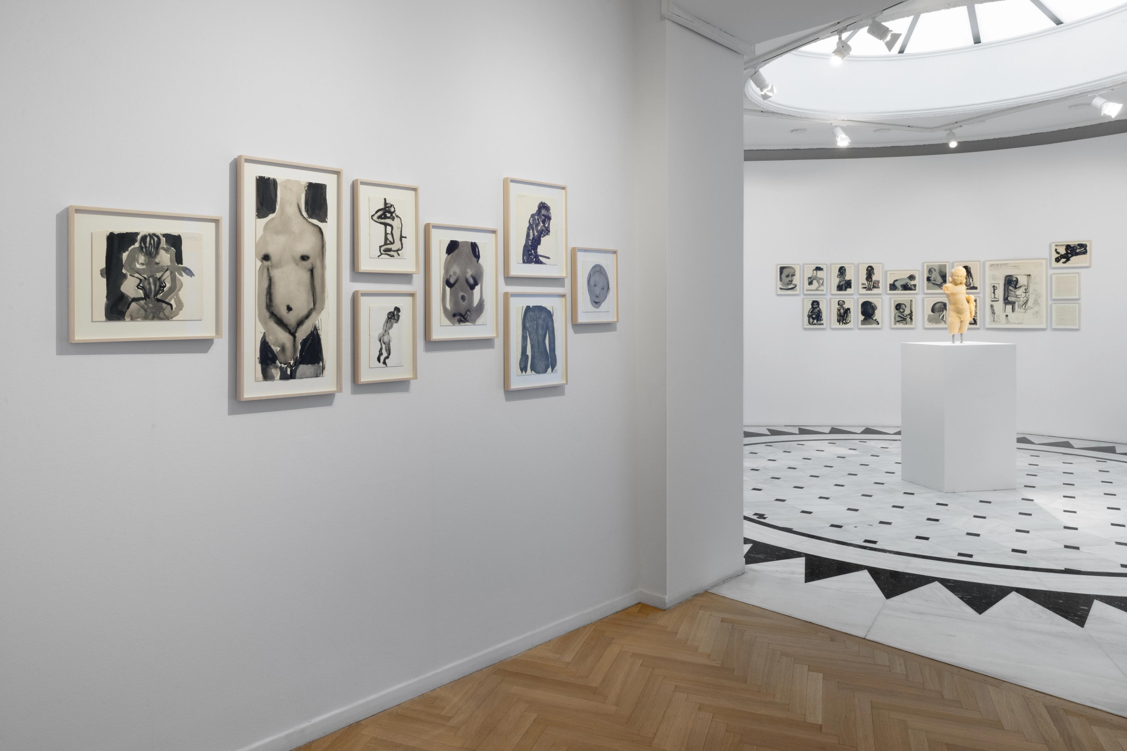 Installation view of the exhibition Marlene Dumas: Cycladic Blues at the Museum of Cycladic Art in Athens, Greece, dated 2025.