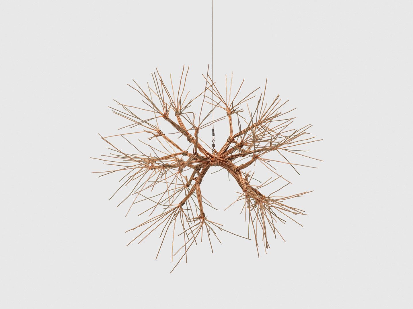 A hanging copper wire sculpture by Ruth Asawa, titled Untitled (S.764, Hanging Tied-Wire, Closed-Center, Multi-Branched Form Based on Nature), circa 1964-1966.