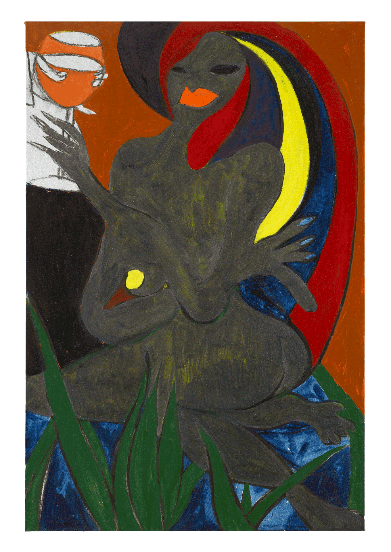 A painting by Chris Ofili, titled Confession (grey rainbow), dated 2006.