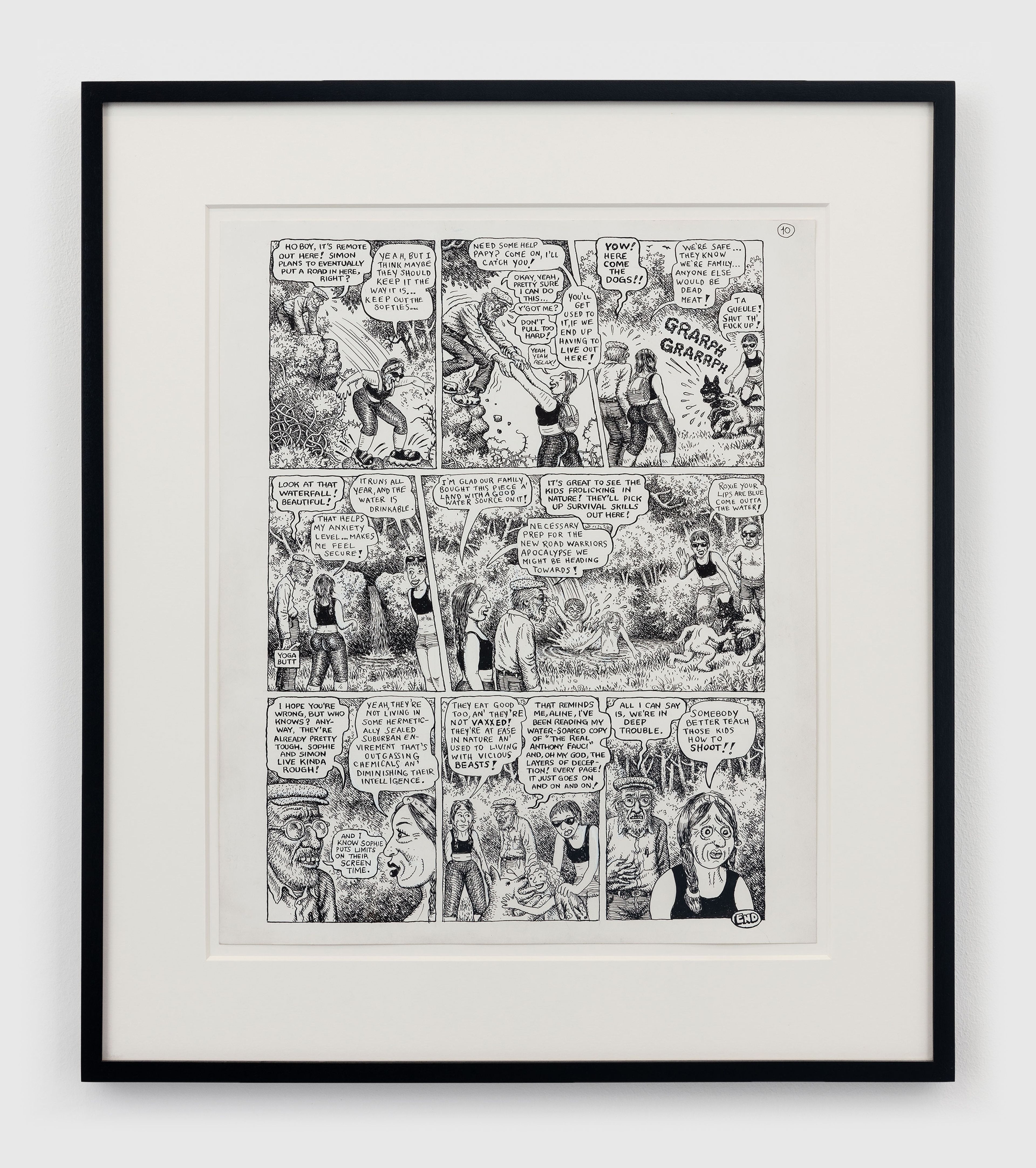 A 10-page ink and correction fluid on paper artwork by Aline Kominsky-Crumb and R. Crumb, titled Crumb Family Covid Exposé, dated 2021.