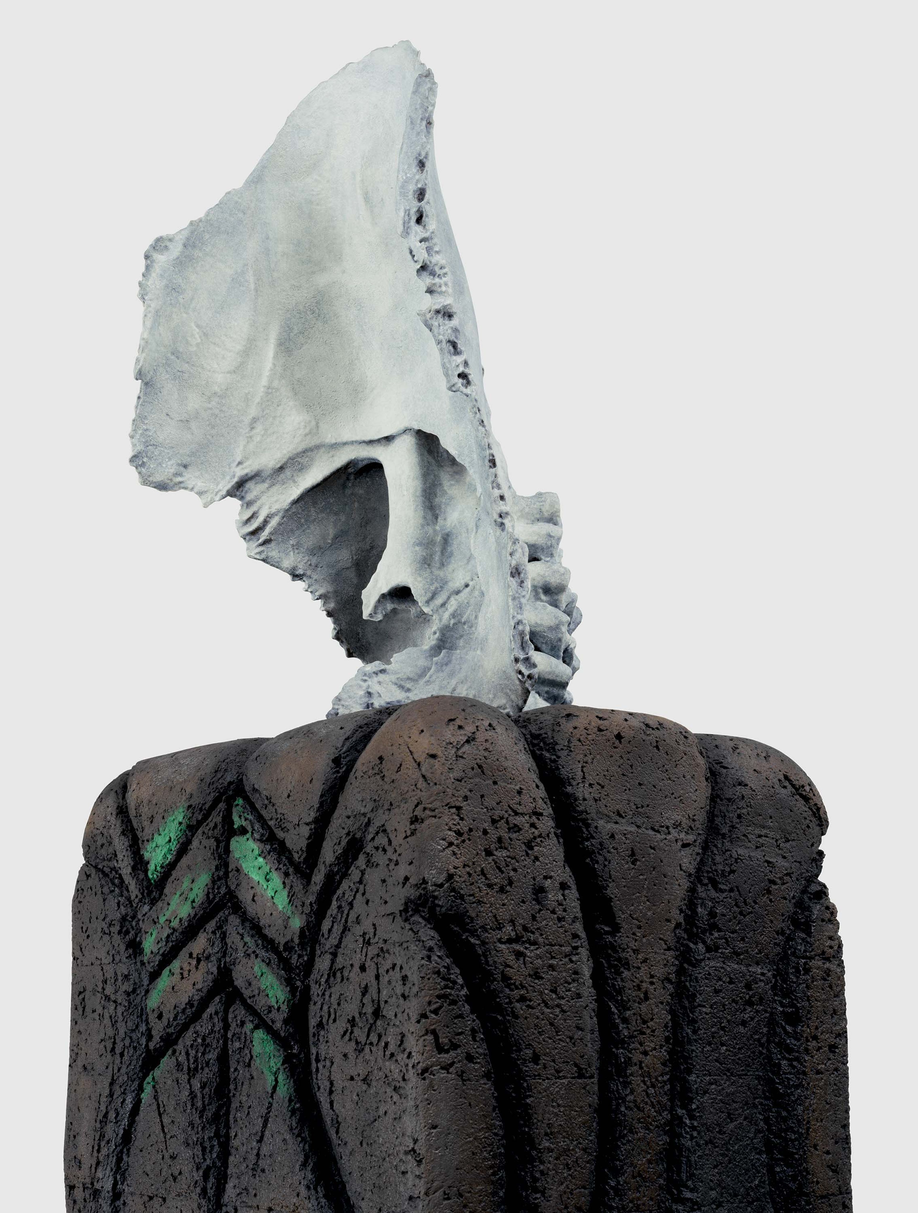 A detail from a sculpture by Huma Bhabha, titled Nothing Falls, dated 2024.