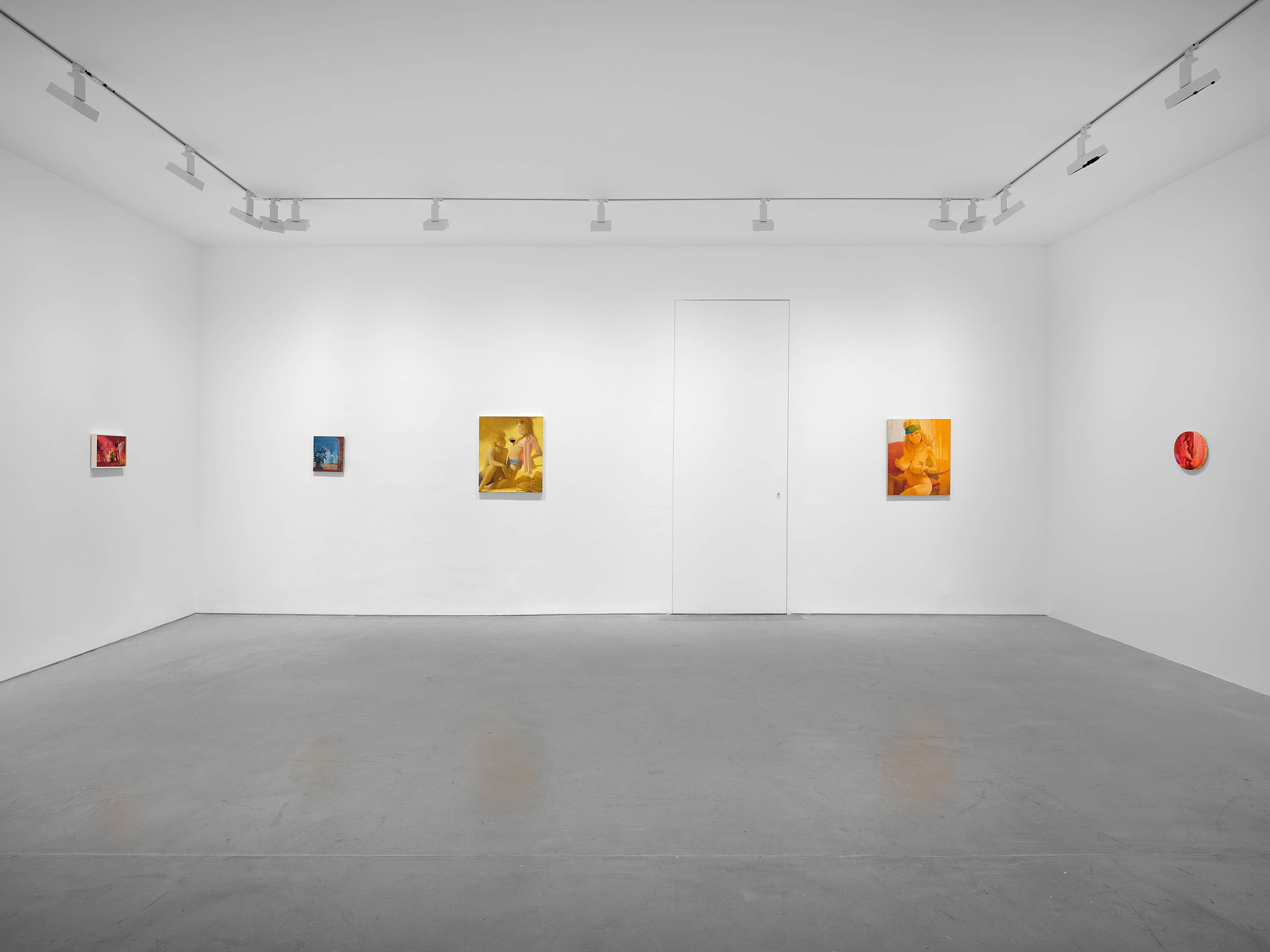 An installation view of the exhibition, Lisa Yuskavage: Rendez-vous, at David Zwirner in Paris, dated 2023.
