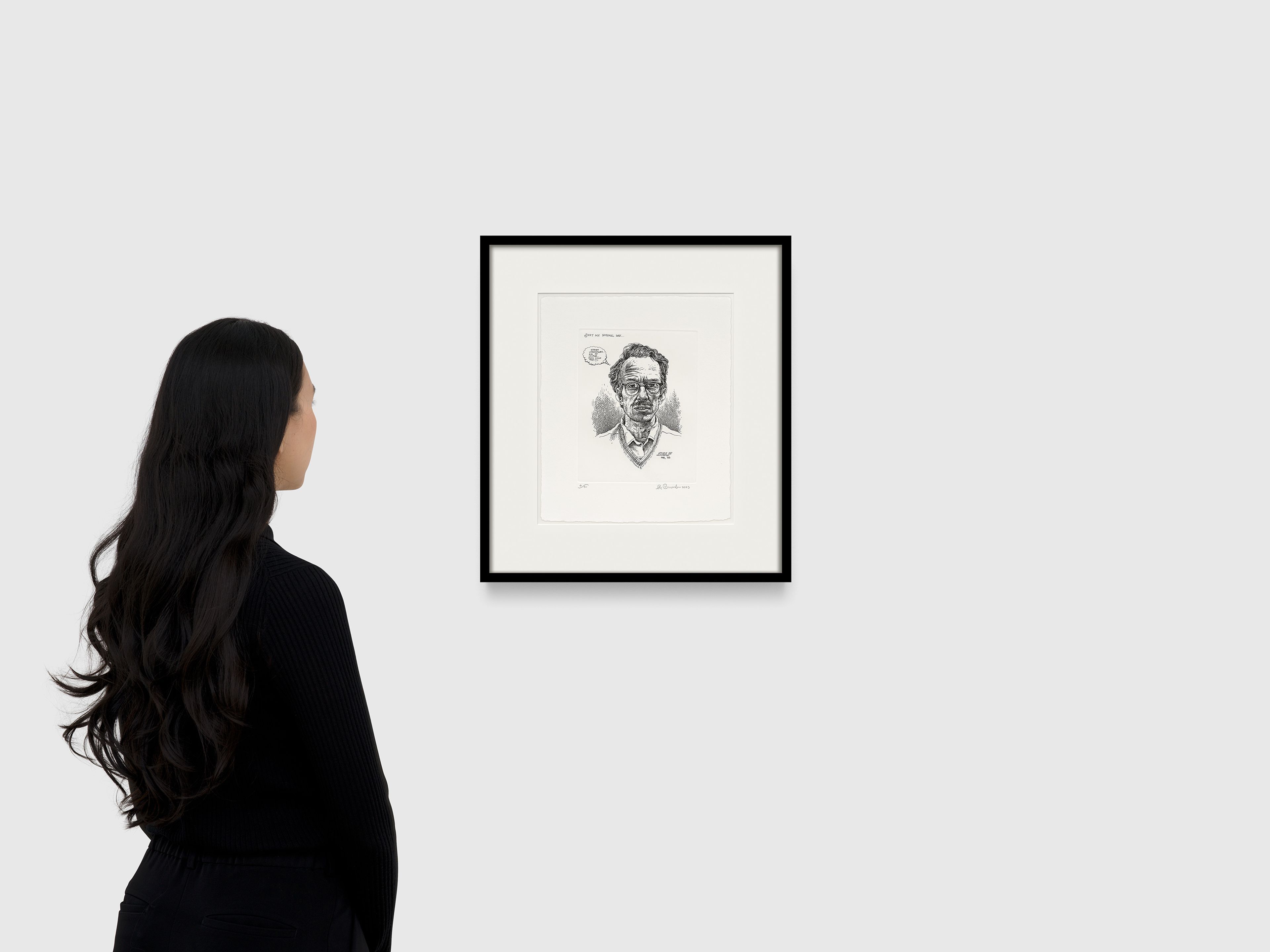 A work on paper by R. Crumb, titled Self Portrait (Just My Normal Day), dated 2023.