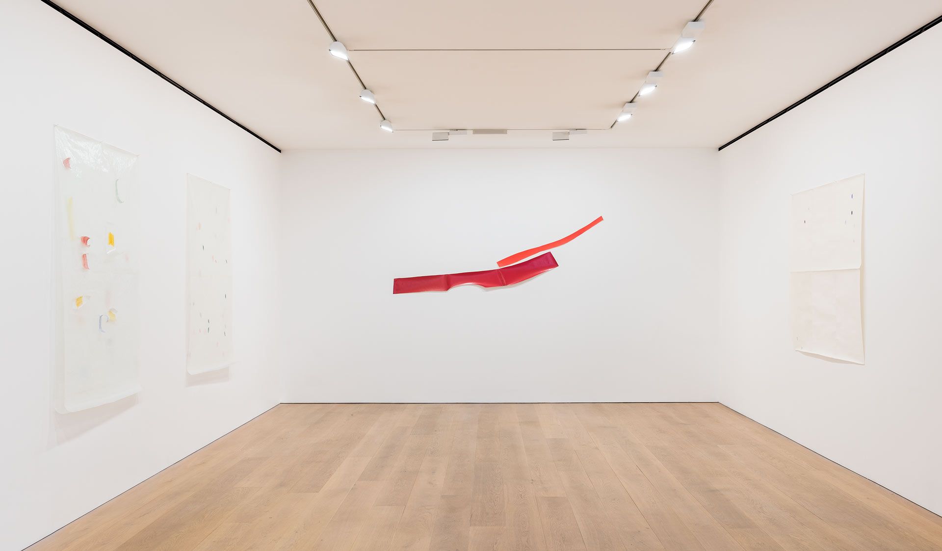 An installation view featuring works by Guy Mees, dated 2017