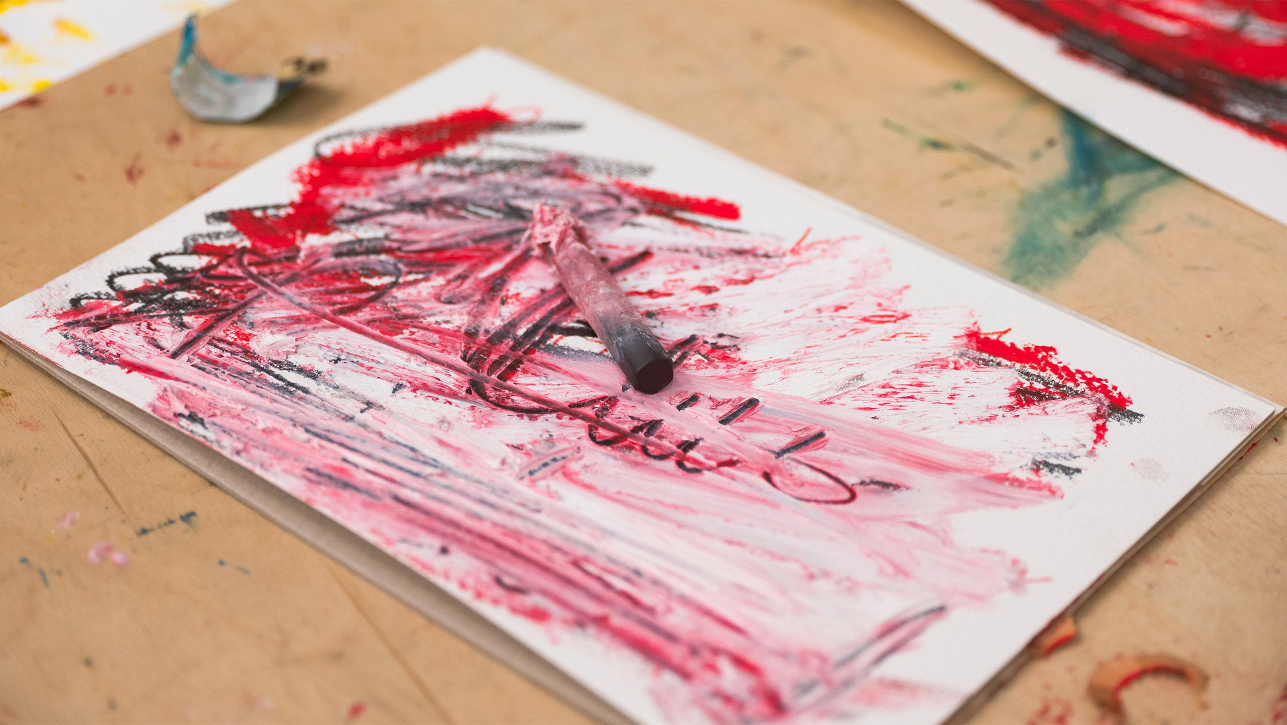A Photo by Tim Bowditch of Oscar Murillo in his studio, dated 2022 