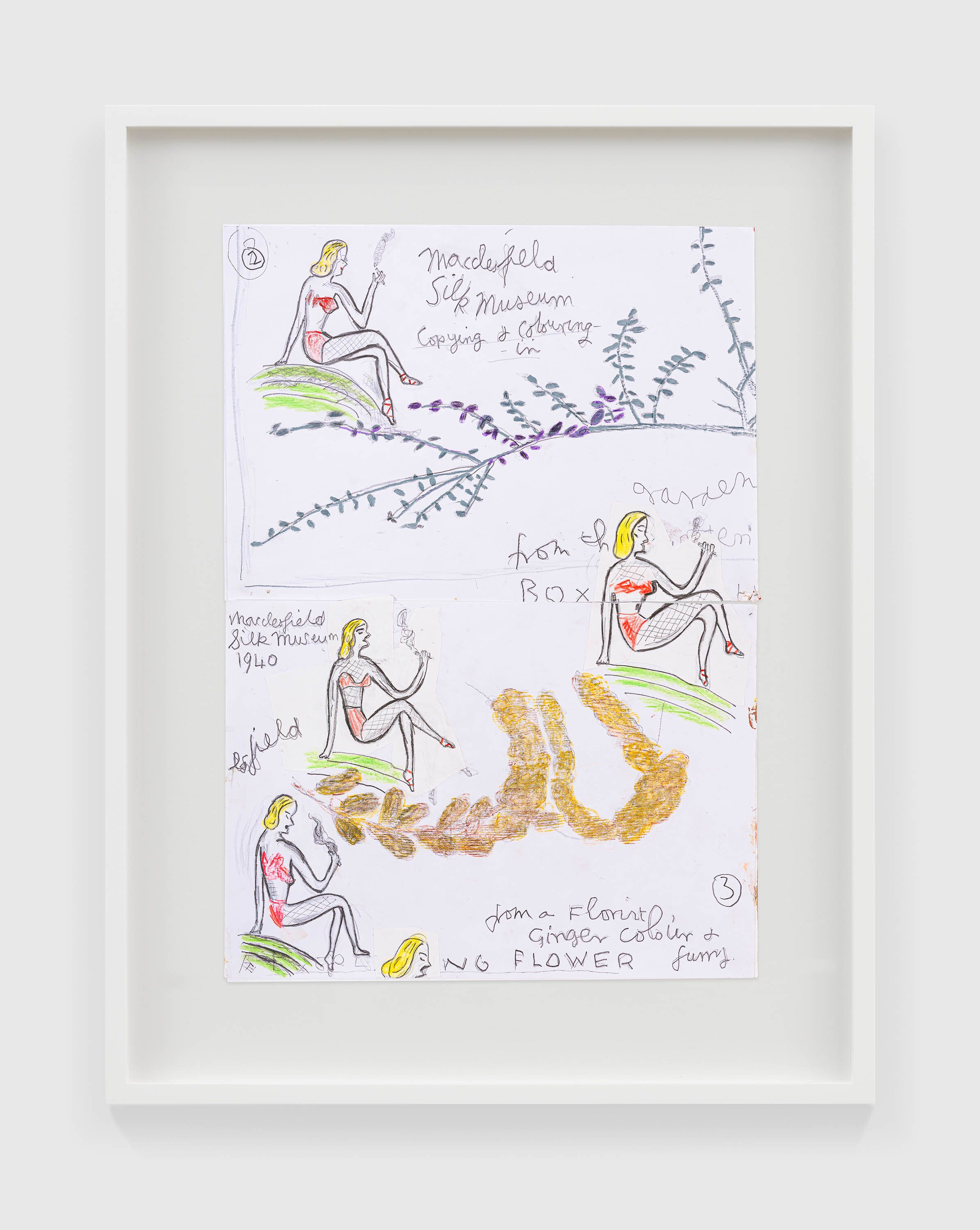 A work on paper by Rose Wylie, titled Macclesfield Girls (repeat), dated 2023.