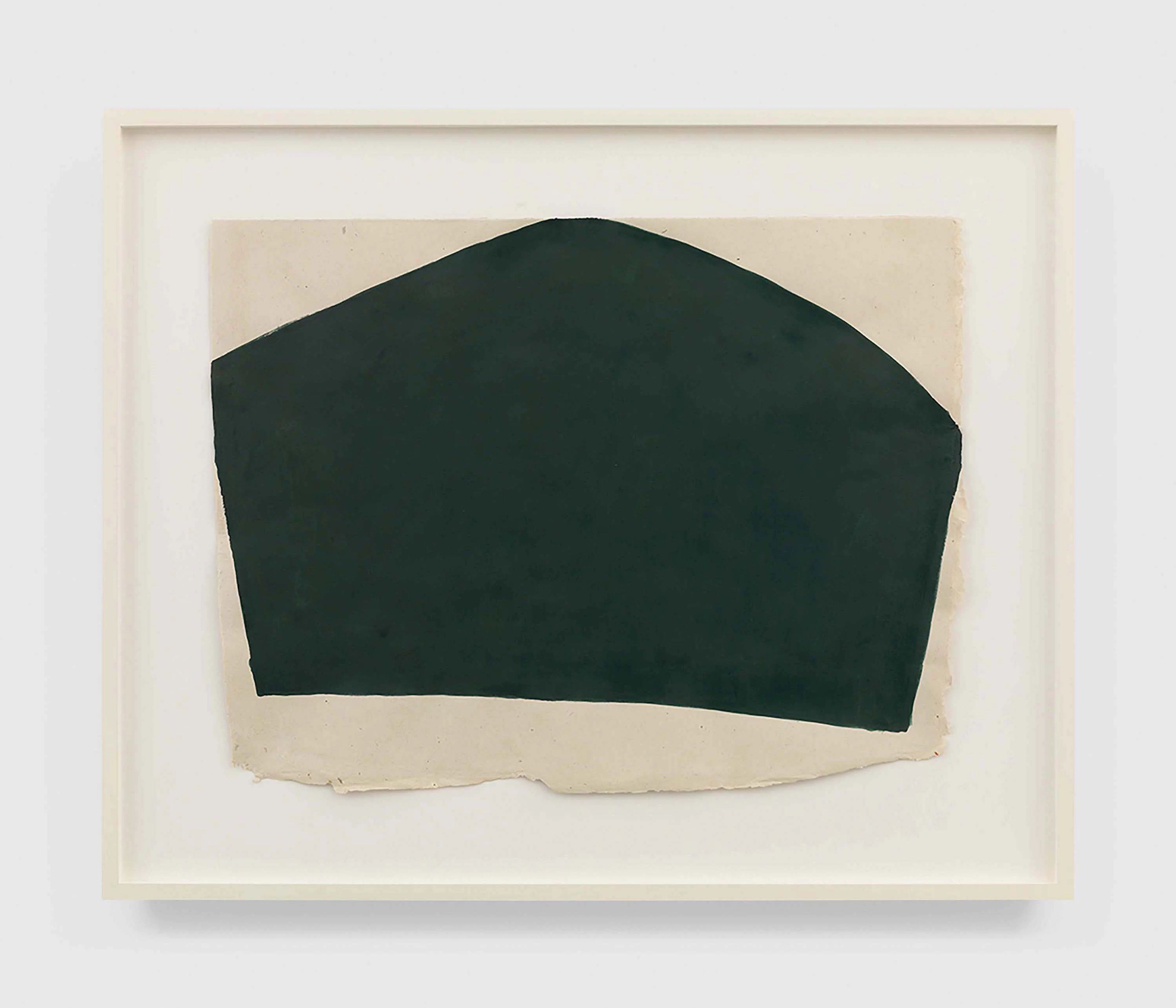 A work on paper by Suzan Frecon, titled lifted dark green composition touching top and two sides, dated 2013.