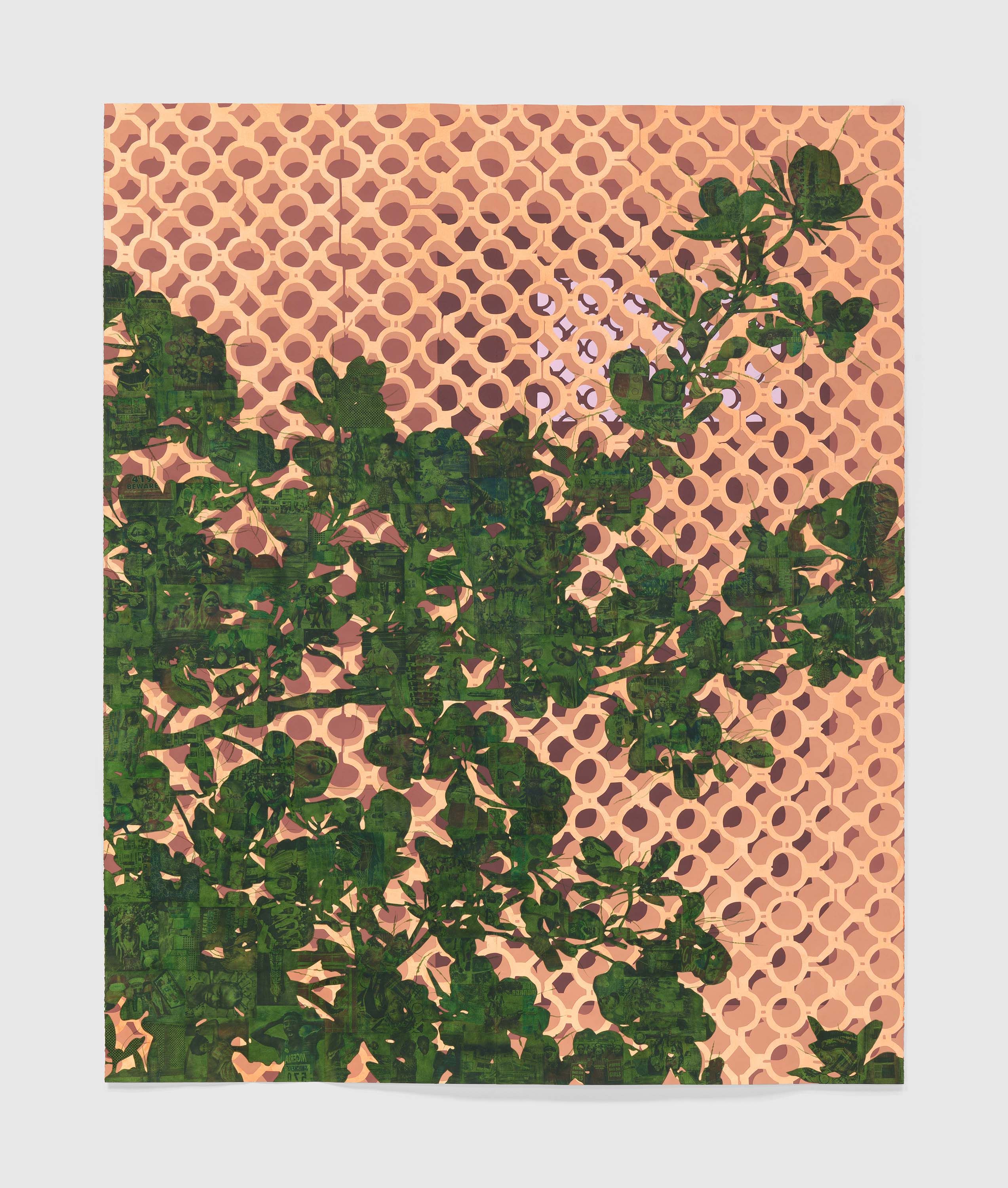 A mixed media artwork by Njideka Akunyili Crosby, titled Persistence of Vision: Screen Walls & Fruit Tree, dated 2022.
