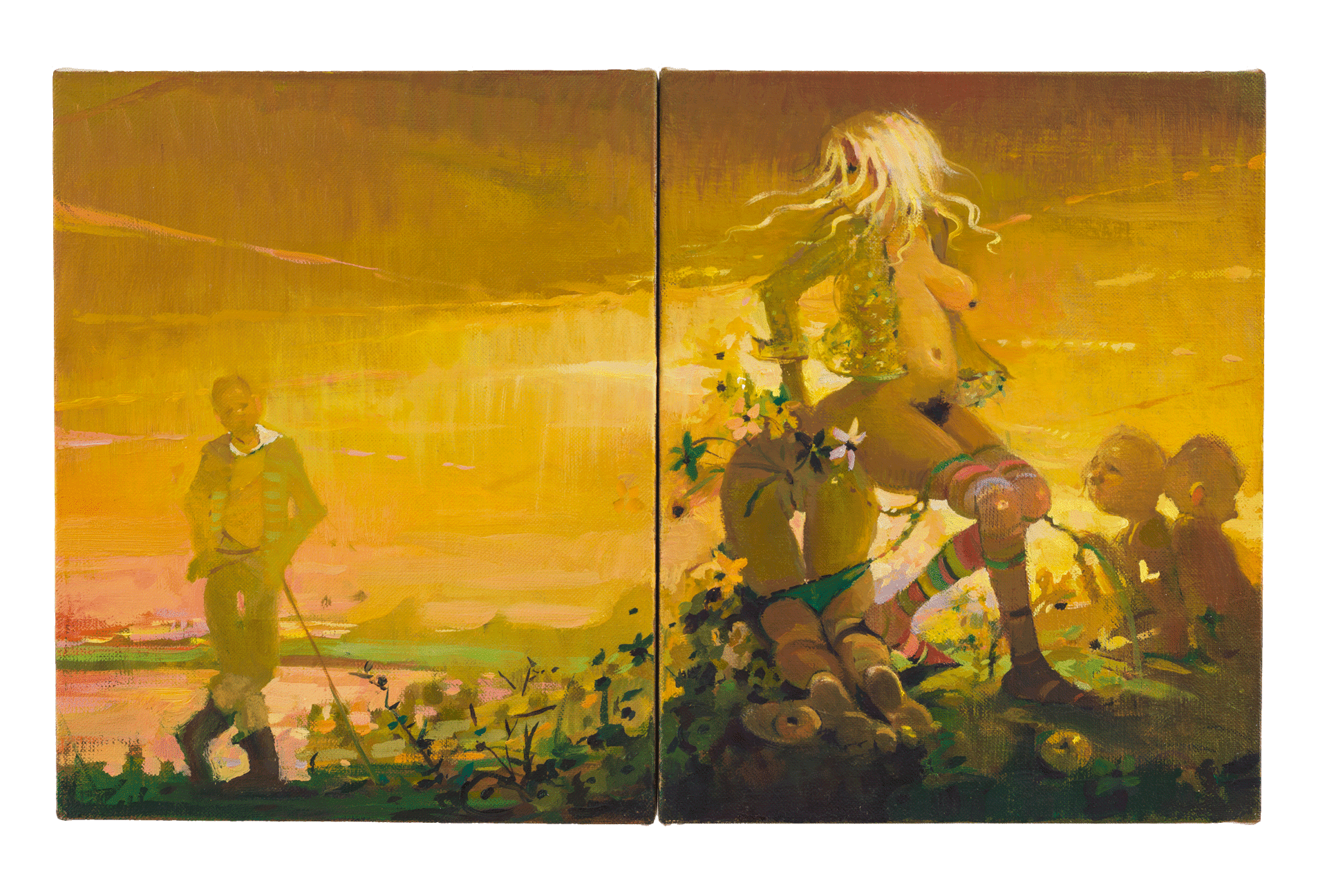 A painting by Lisa Yuskavage, titled Little Outskirts, dated 2010 to 2011.