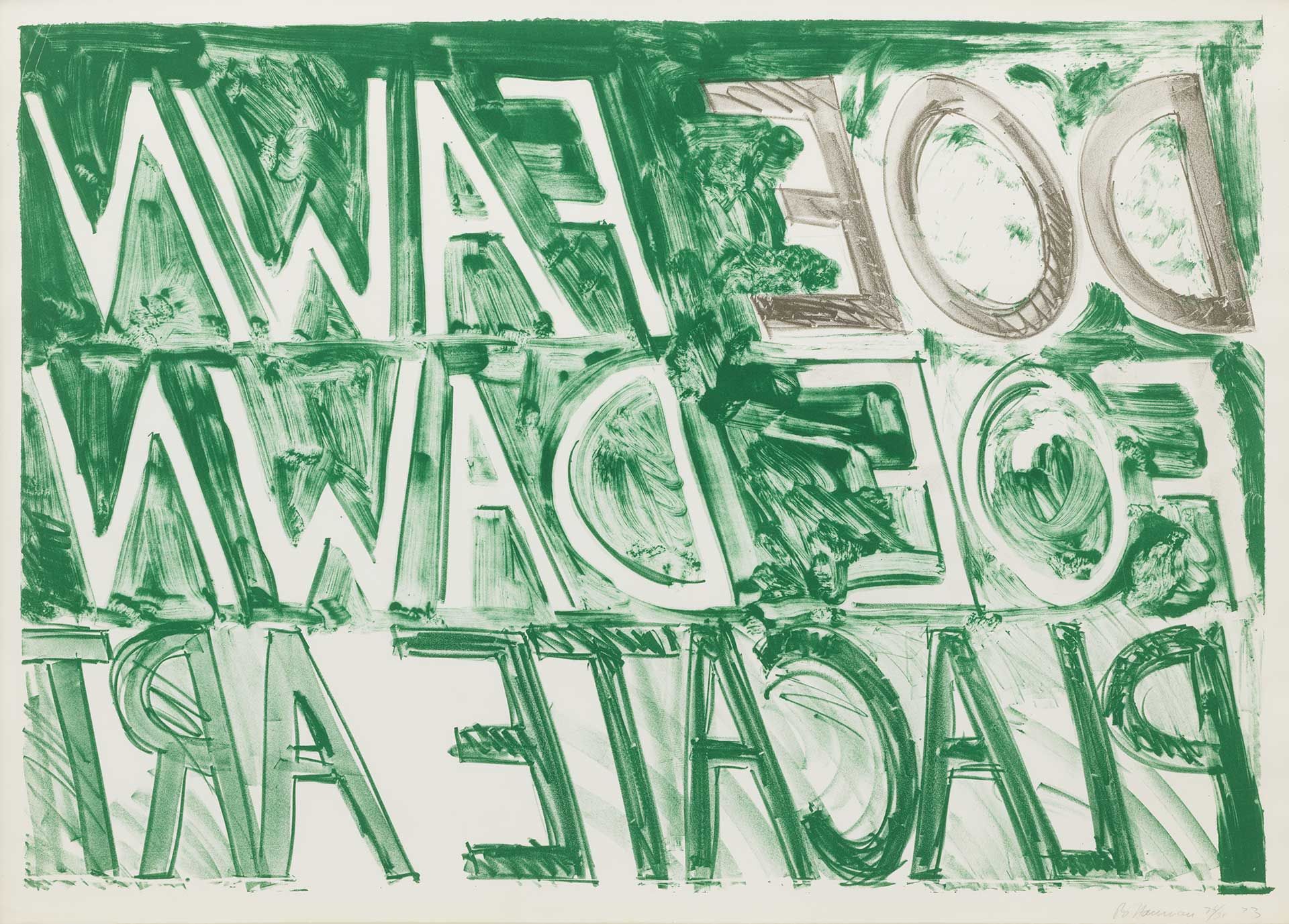 A lithograph by Bruce Nauman titled Doe Fawn, dated 1973