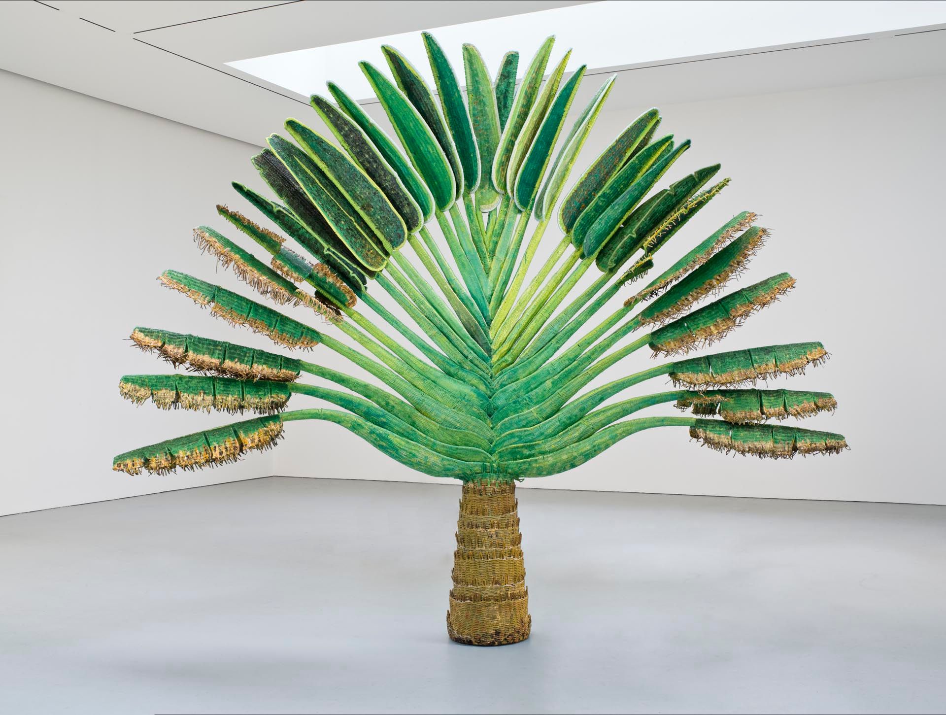 A rattan and steel sculpture by Yutaka Sone, titled Tropical Composition/ Travelers palm no1, dated 2011. 