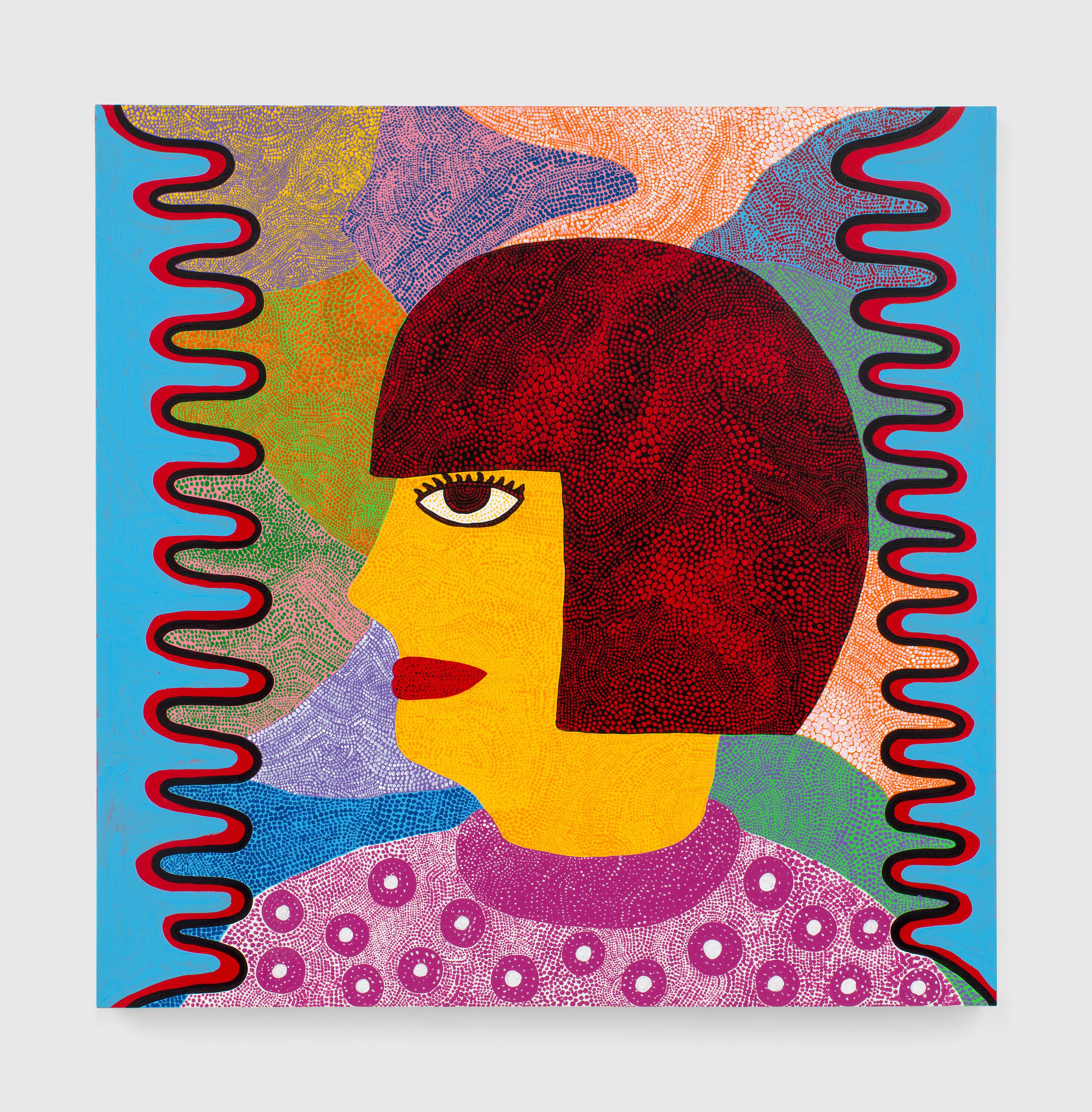 A painting by Yayoi Kusama, titled SELF-PORTRAIT [BOTEFO], dated 2014.