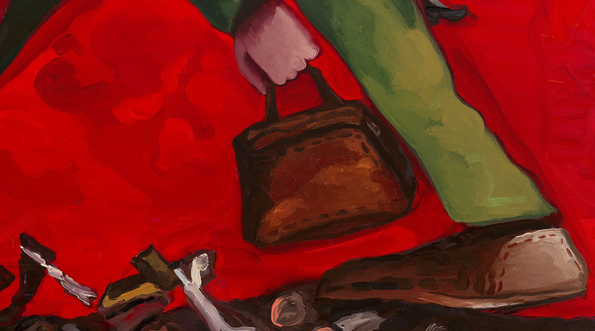 A detail from a painting by Dana Schutz, titled Baggage, dated 2021.