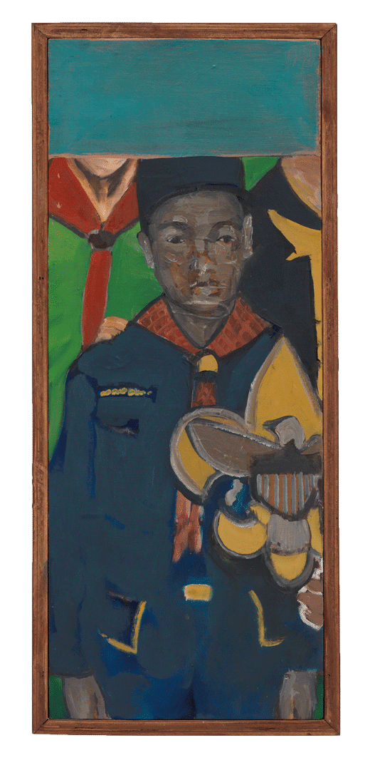 A painting by Noah Davis, titled Black Boy Scout, dated 2013.