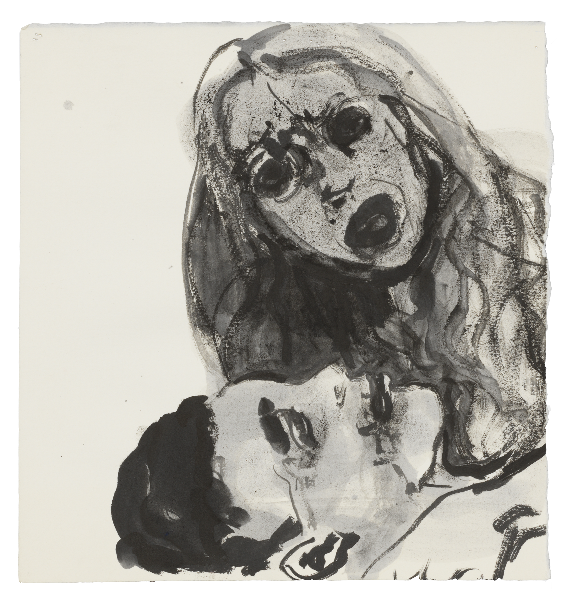 A drawing by Marlene Dumas, titled Venus curses Death, dated 2015 to 2016.
