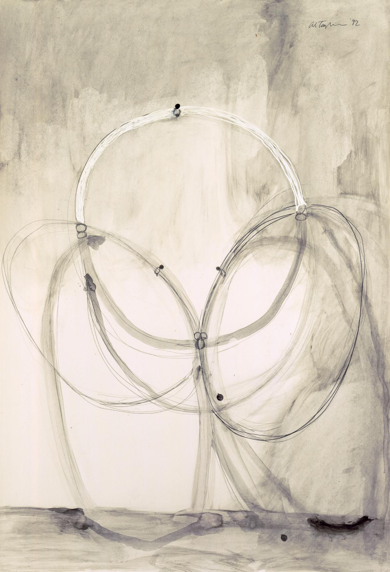 A work on paper by Al Taylor, titled Untitled (Pea Passing Device), dated 1992.