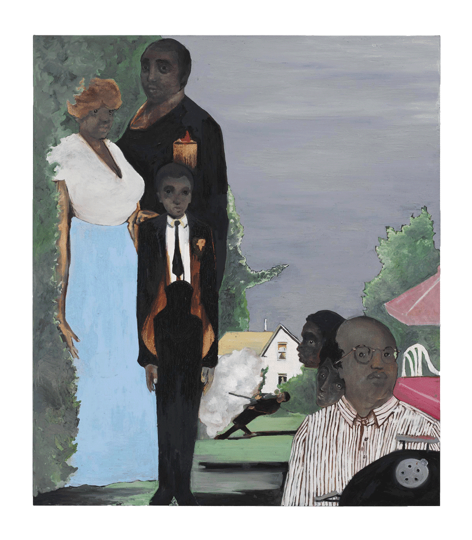 An oil painting on canvas by Noah Davis, titled The Last Barbeque, dated 2008.