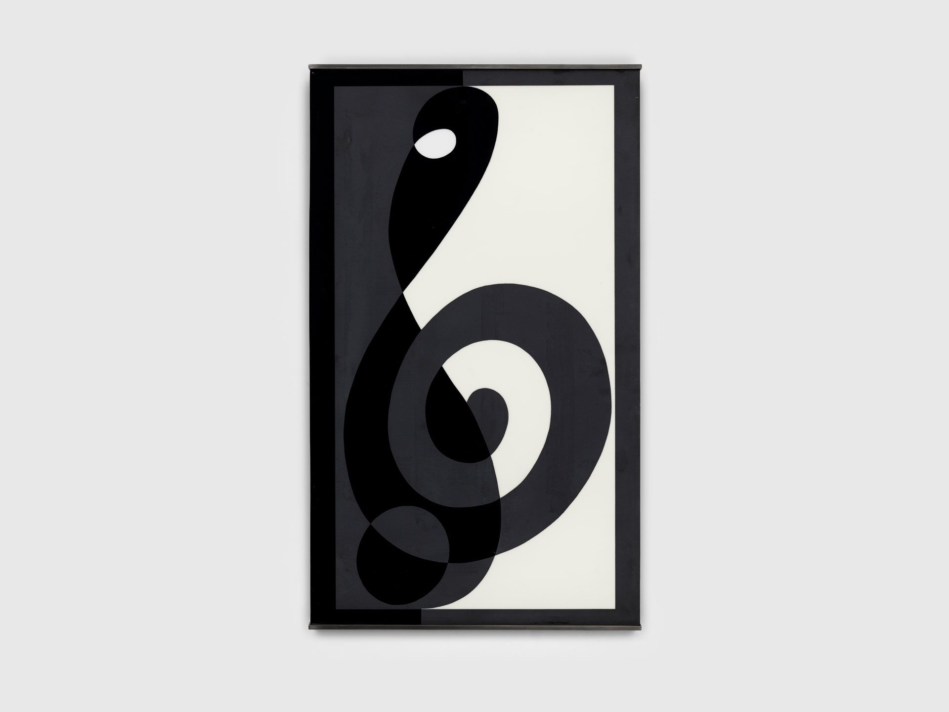 A sandblasted flashed glass work by Josef Albers, titled Treble Clef (G-Clef/Diskant VII), circa 1932.