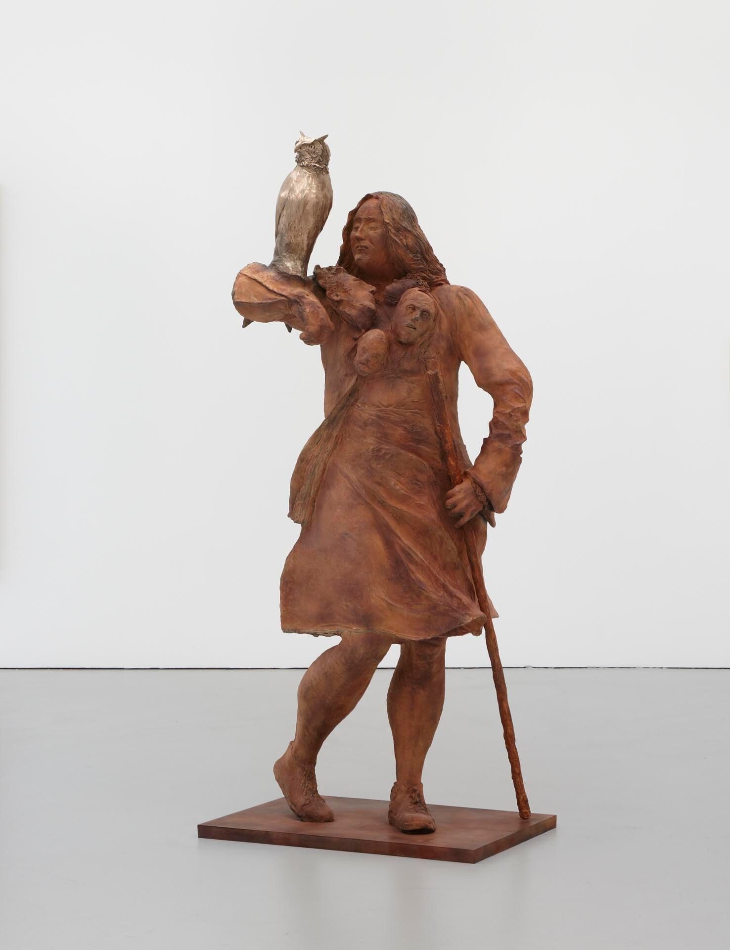 A aeruginous bronze sculpture by Neo Rauch, titled Die J√§gerin, dated 2011.