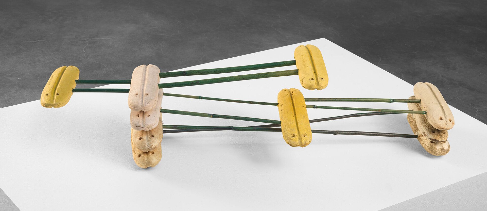A sculpture by Al Taylor, titled (3 2 4 1 4 2 3): Counting Without Riggers, dated 1998.