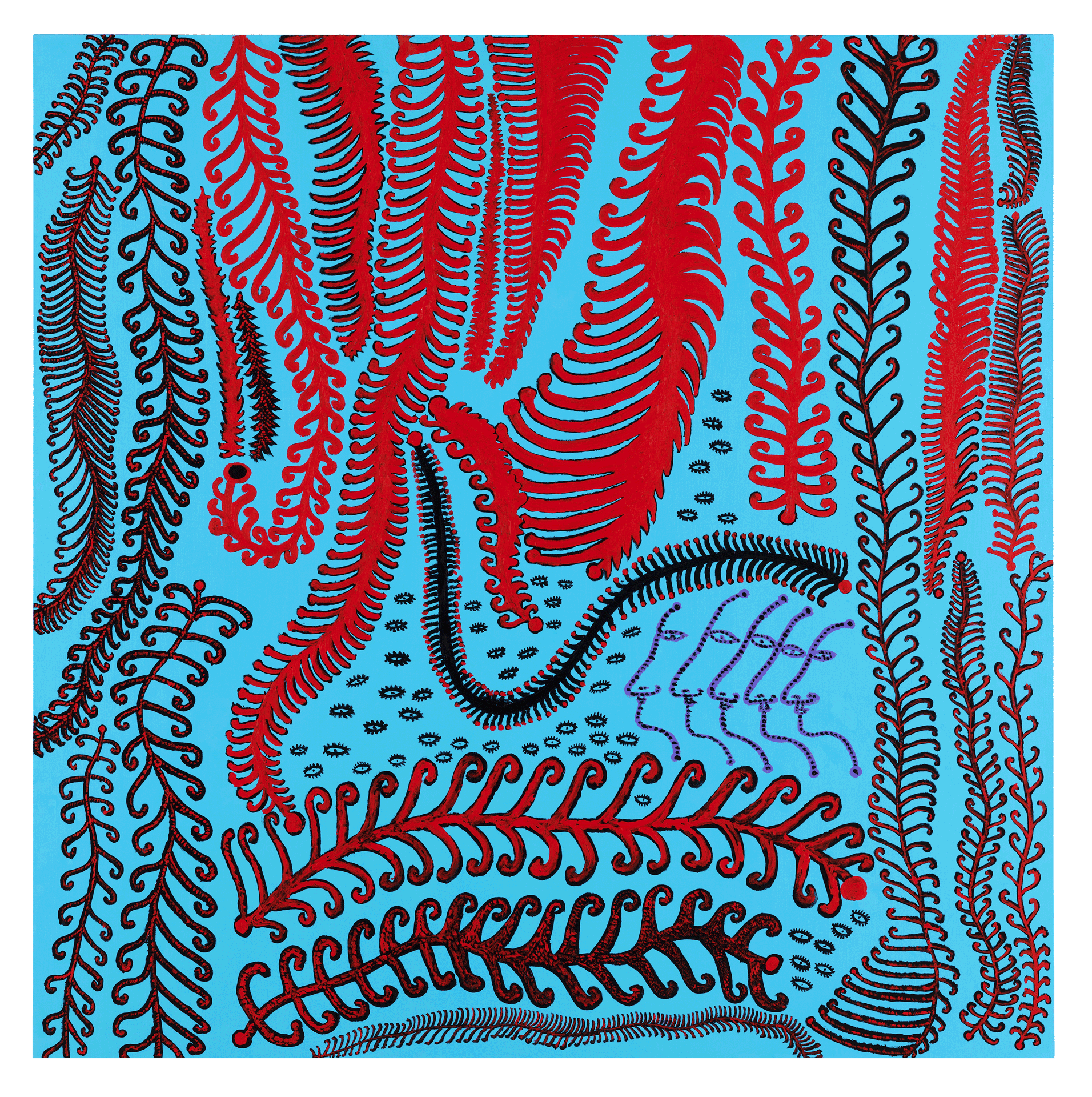 A painting by Yayoi Kusama, titled I Found Death in This Glorious Life, dated 2013.