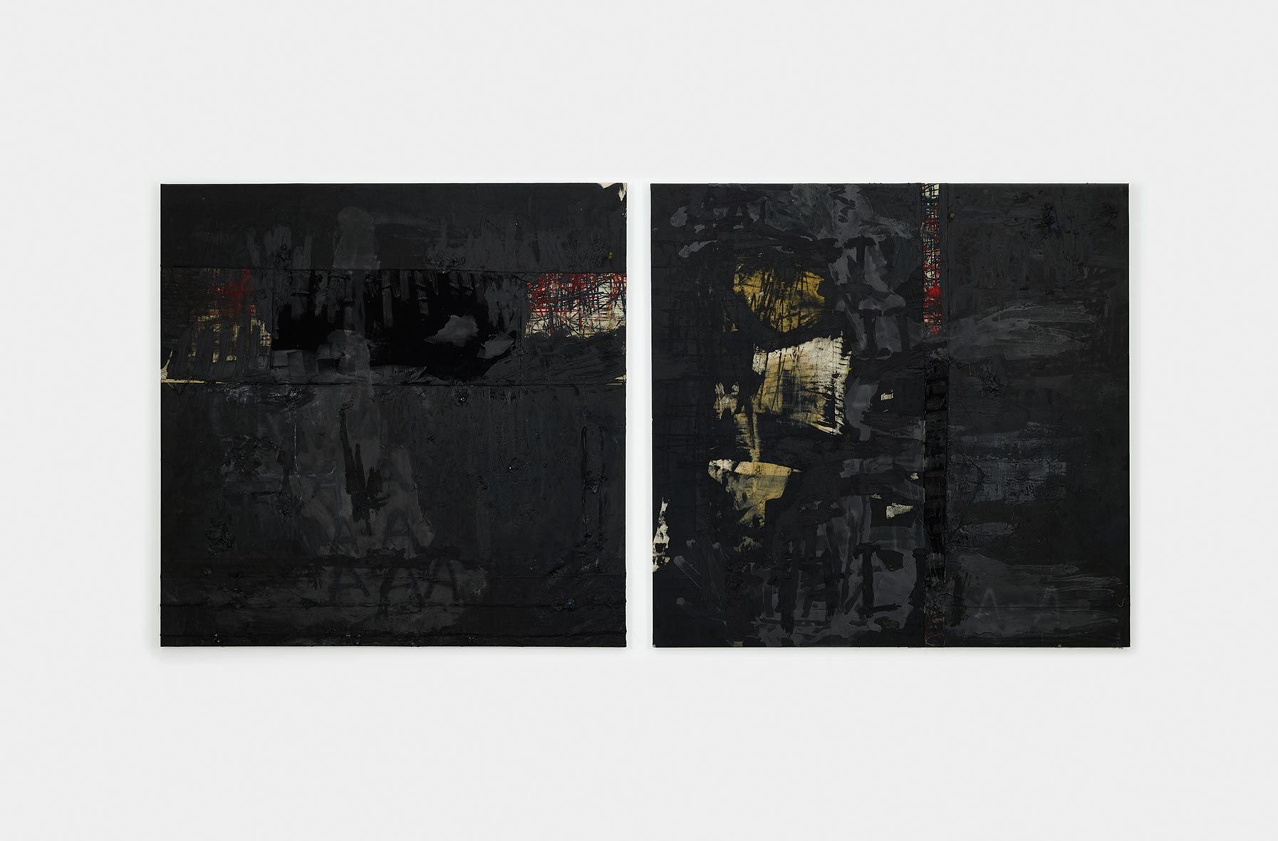 A painting in two parts by Oscar Murillo, titled AI #1, dated 2014 to 2018.