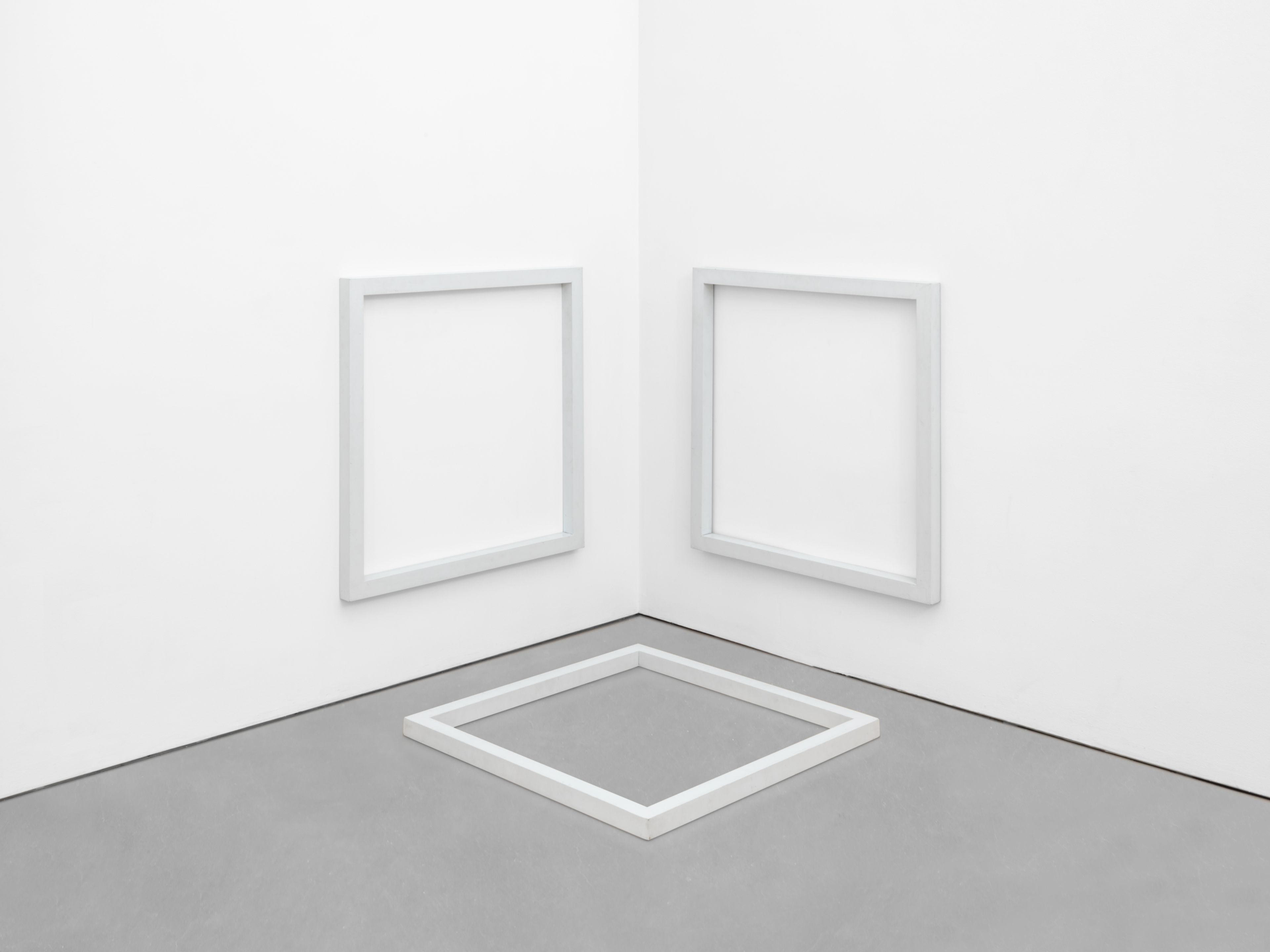 A sculpture by Sol LeWitt, titled Wall/Floor Piece ("Three Squares"), dated 1966.