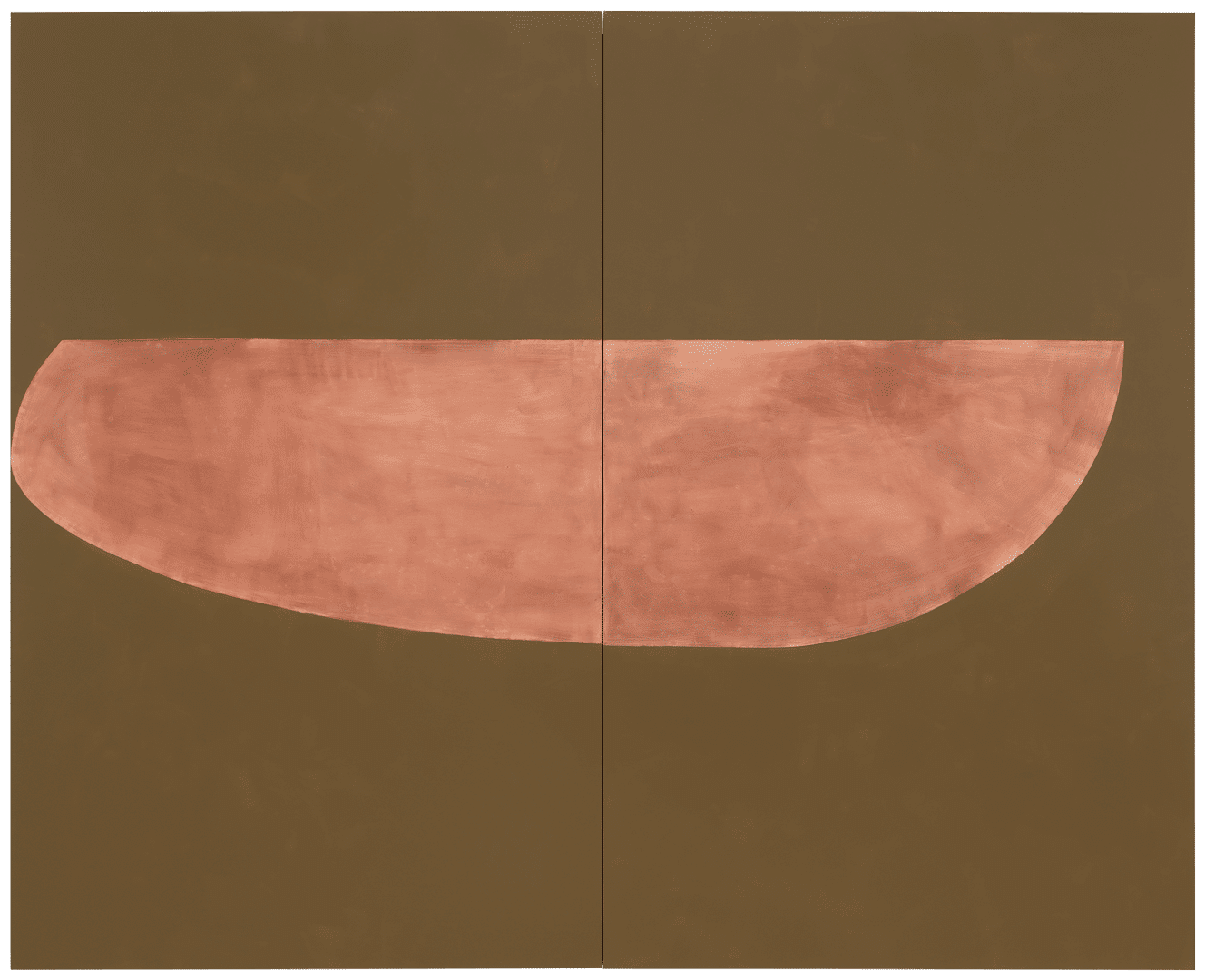 An oil painting on linen by Suzan Frecon, titled iron, gold, dated 2019.