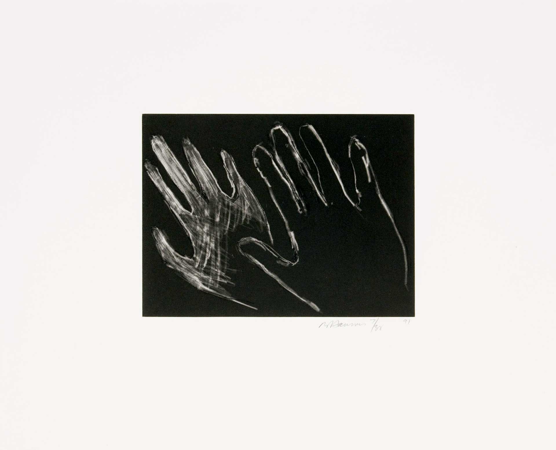A work on paper by Bruce Nauman titled Untitled (Hands), dated 1990-1991