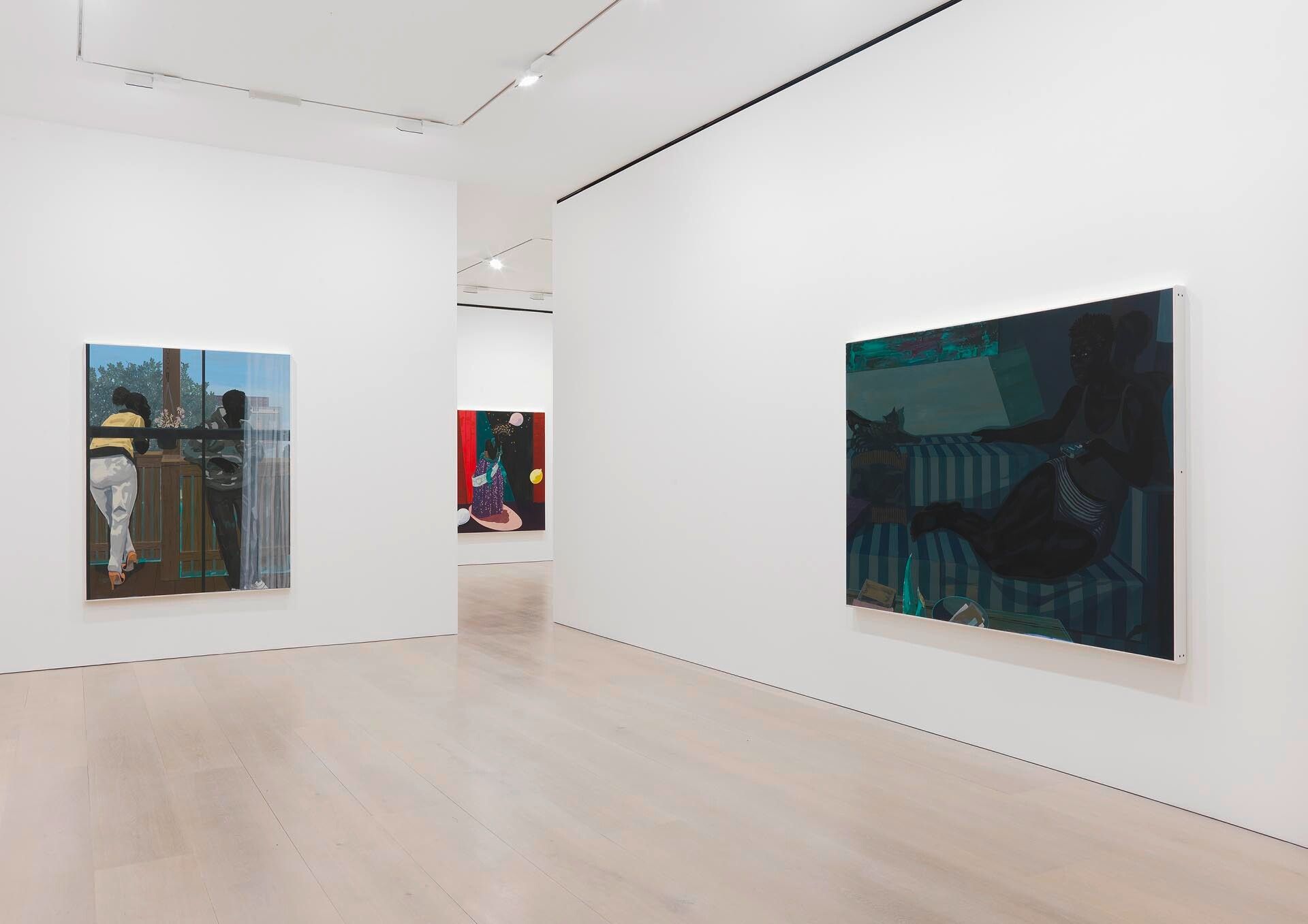 An installation view of the exhibition Kerry James Marshall: Look See, at David Zwirner London, dated 2014.