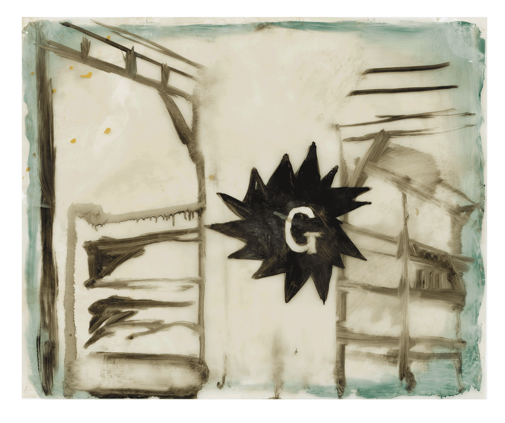 A painting by Luc Tuymans, titled Block G, dated 1986.