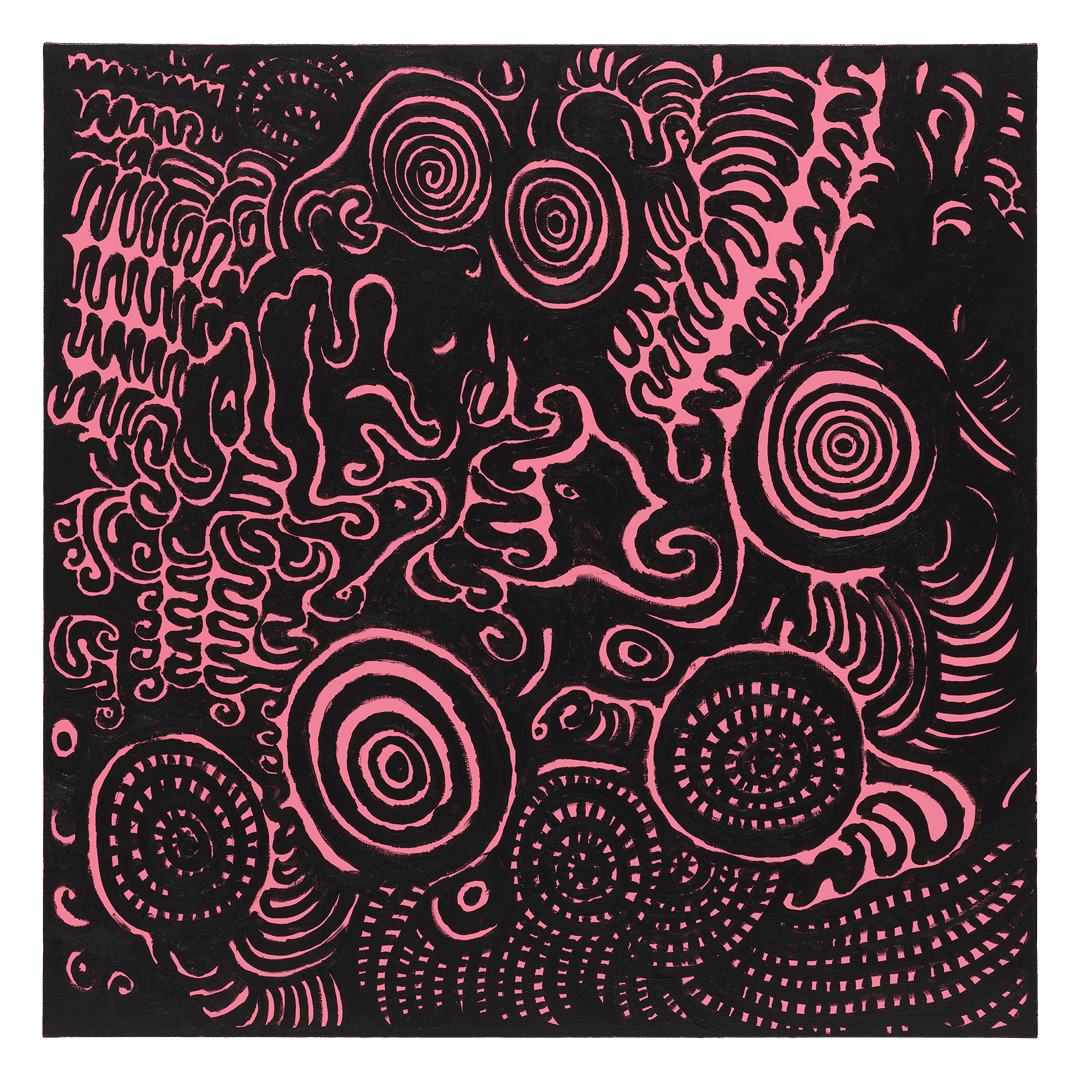 A painting by Yayoi Kusama, titled I WHO SLEEP IN A ILLUSION WORLD, dated 2020.
