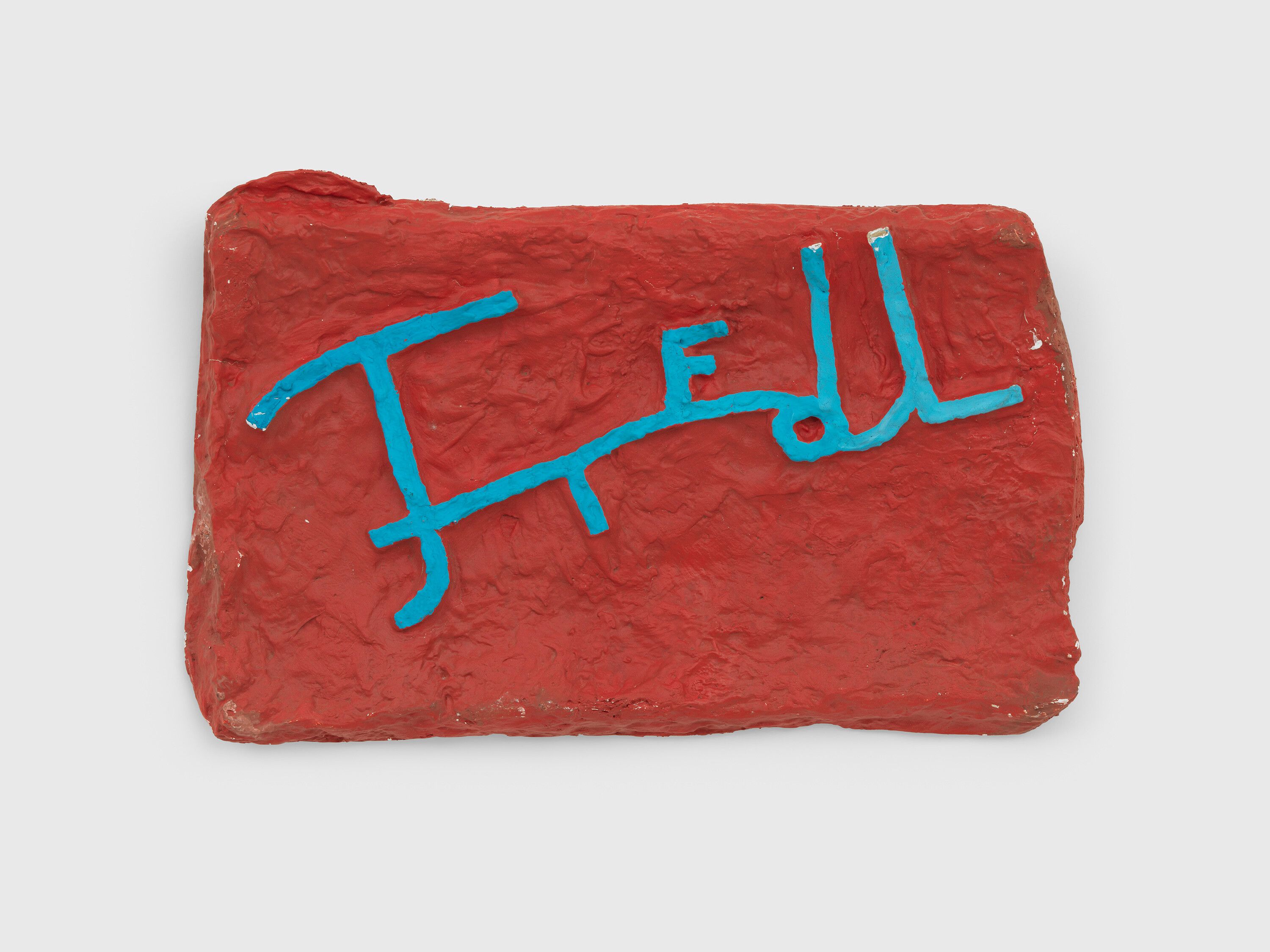 A mixed media wall-hanging sculpture by Franz West, titled Namensbild Fredl (Nameplate Fredl), dated 1974.