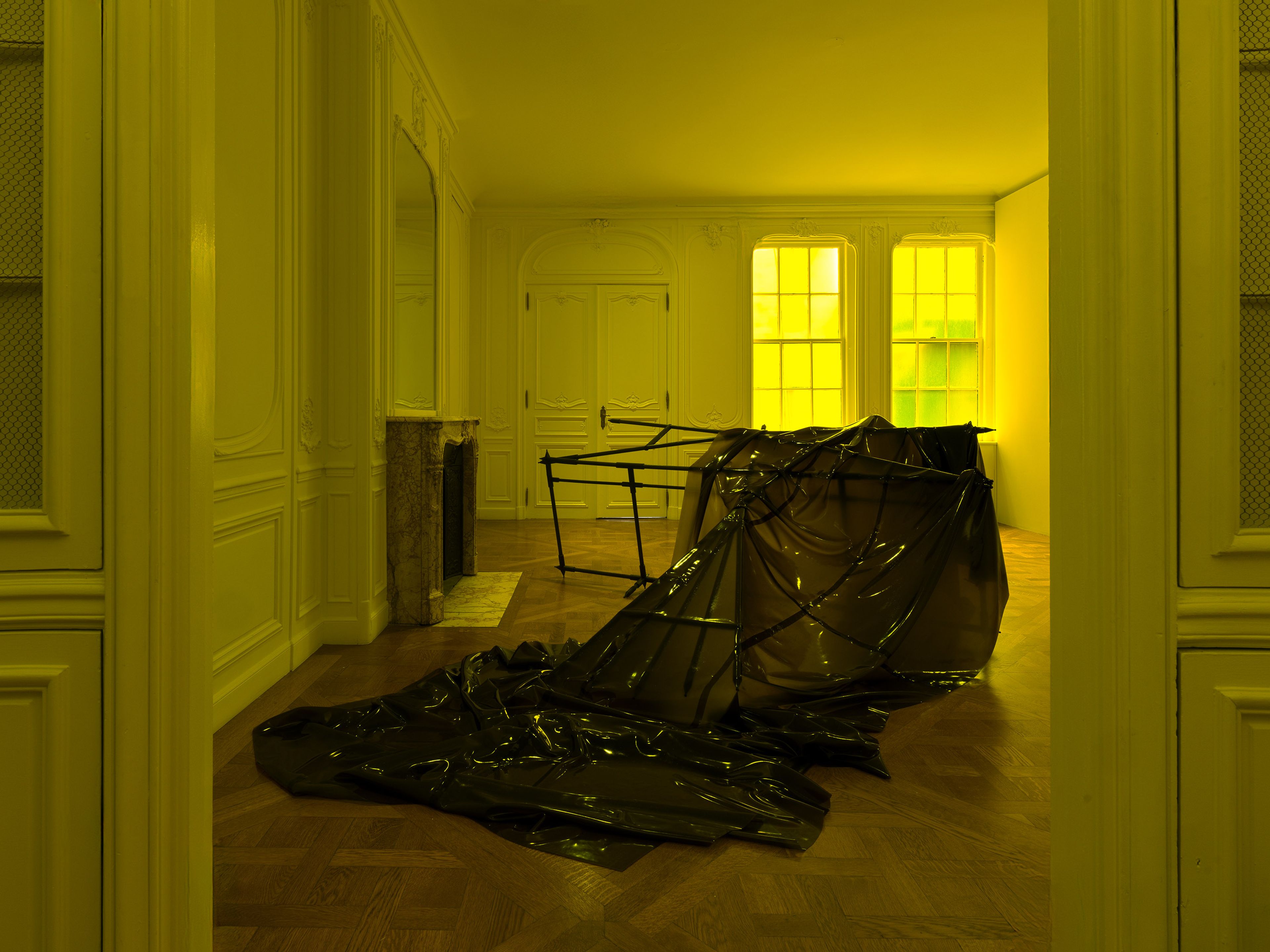 An installation view of the exhibition, P. Staff: Possessive, at David Zwirner in New York, dated 2025.