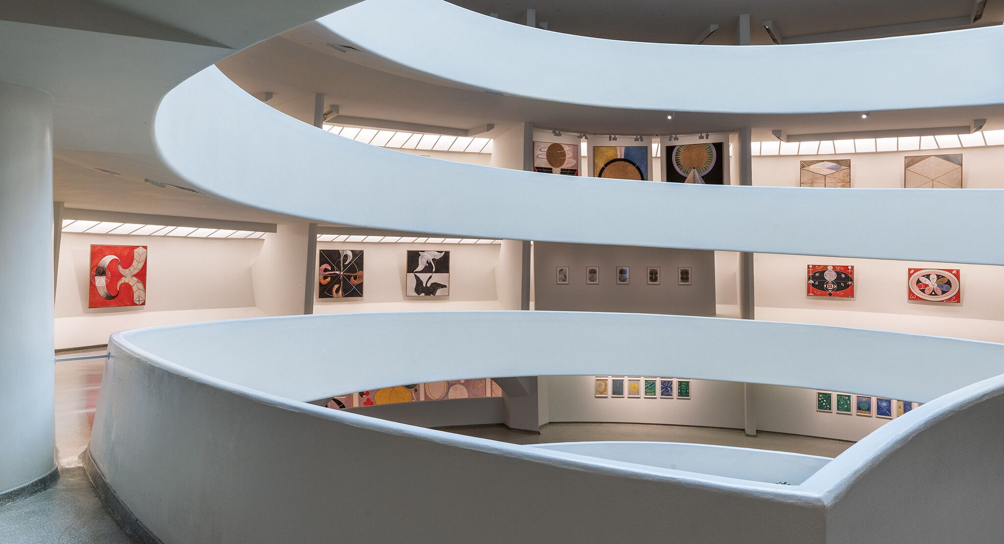 An installation view of an exhibition titled Hilma af Klint: Paintings for the Future, at the Solomon R. Guggenheim Museum, New York in 2018. Photo by David Heald.
